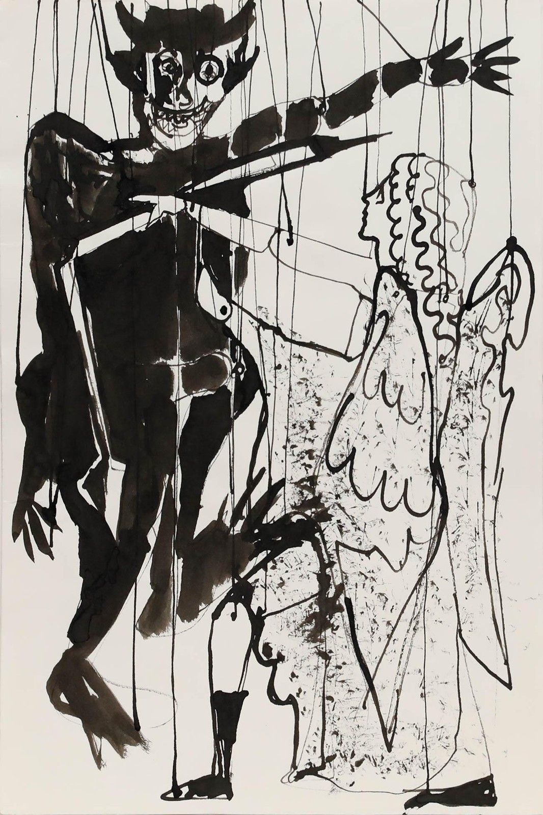 Charlotte Heister (1921 1998) Mid 20th Century India Ink, Puppets photo furniture