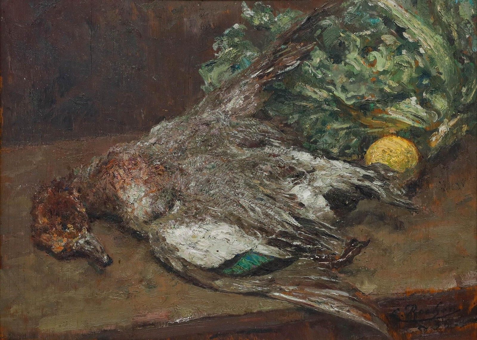 Ernest Rocher (1872 1938) 1936 Oil, Still Life With Duck photo furniture