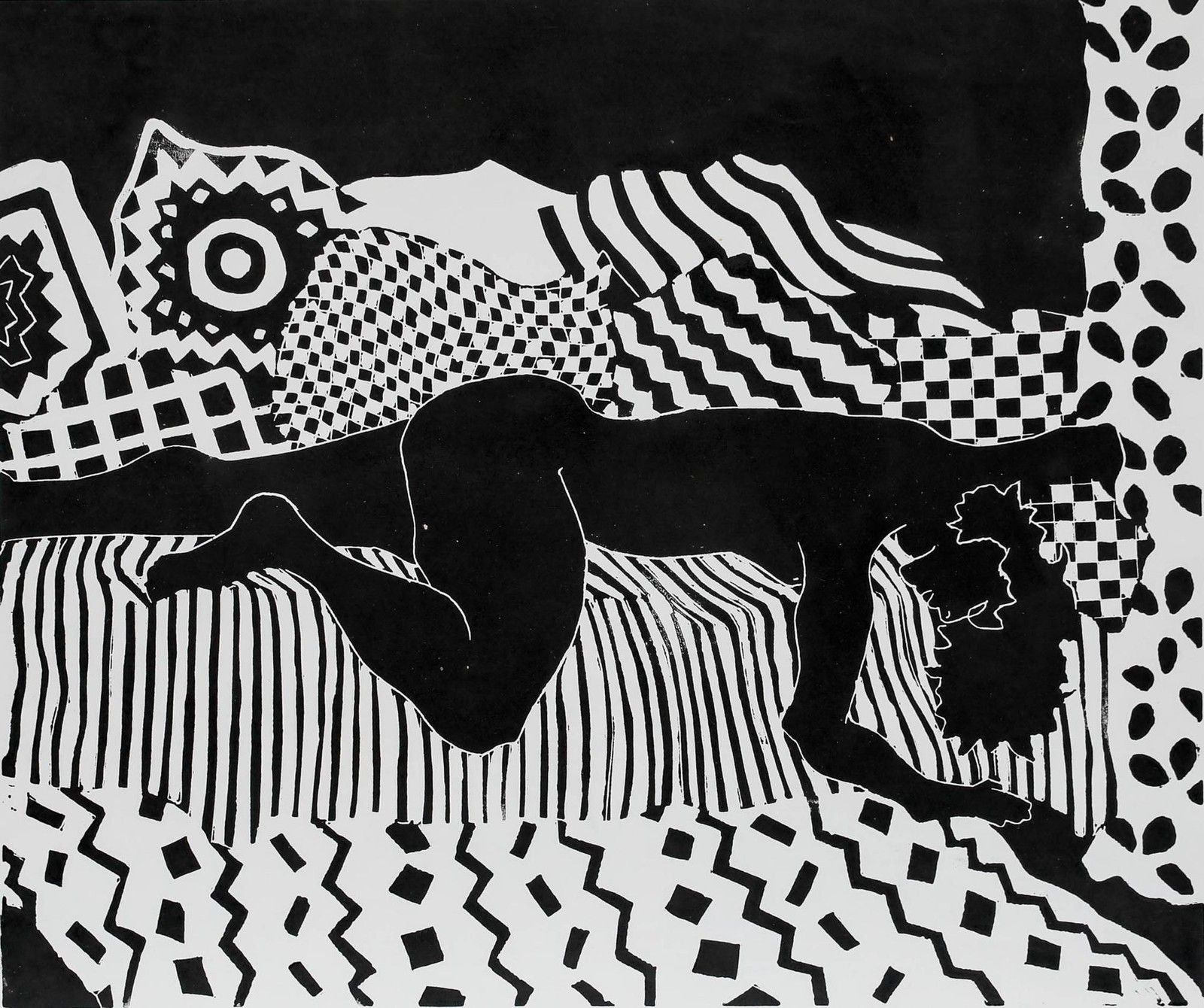 Sheila Oliner (1930 2020) 1992 Linoprint, Reclining Woman II photo furniture