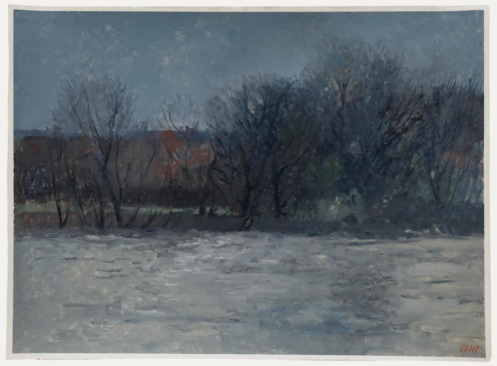 Bernard Myers (1925 2007) Contemporary Oil, Trees On The South Bank