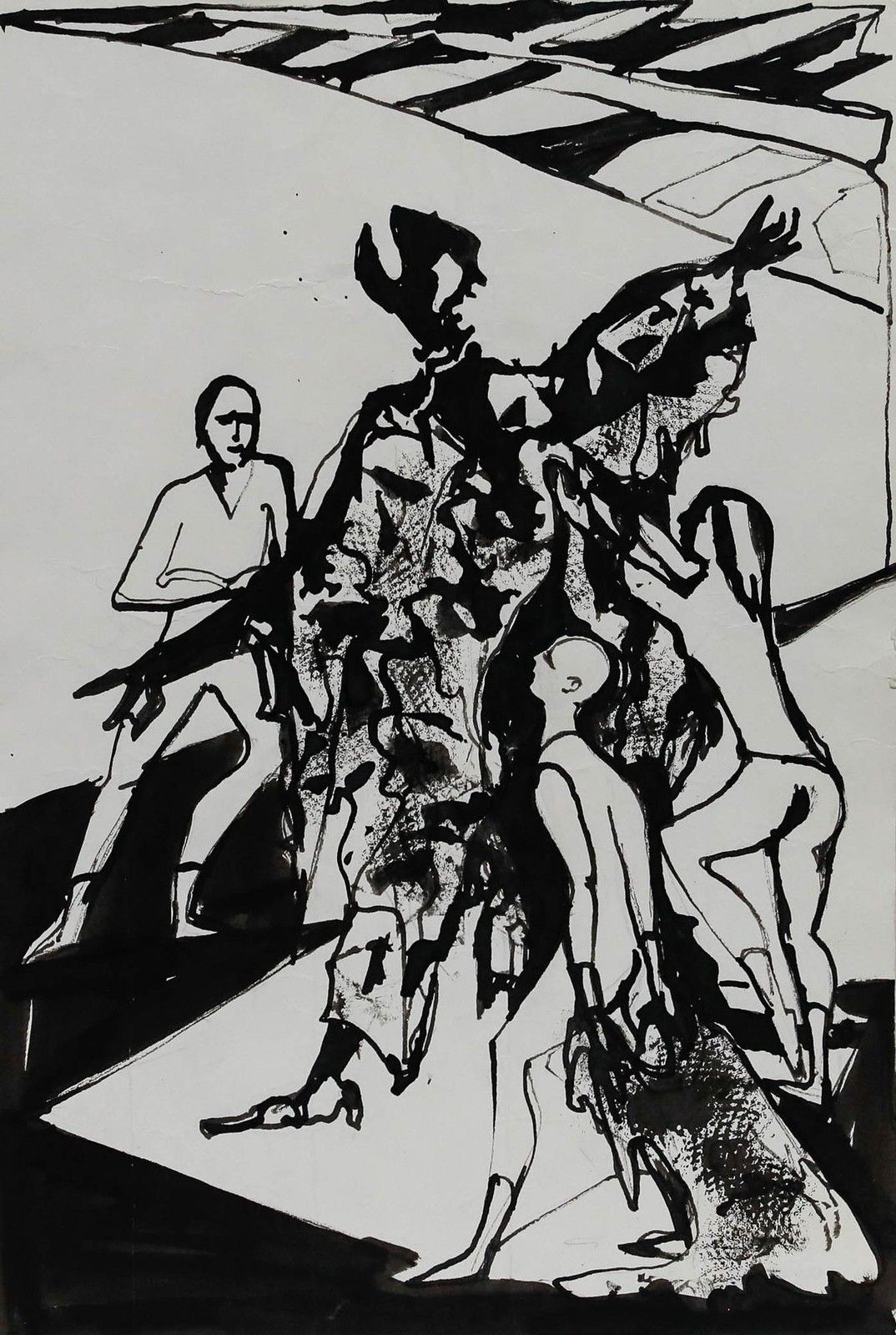 Charlotte Heister (1921 1998) Mid 20th Century India Ink, Adoration photo furniture