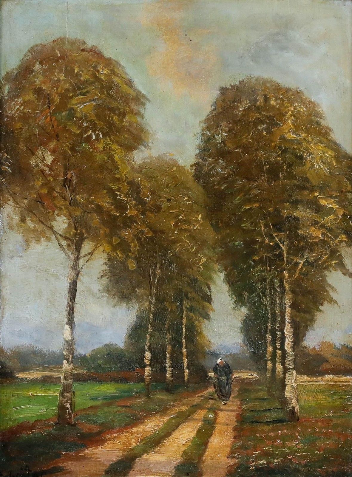 Adolf Gruttner German School Early 20th Century Oil, Walk In The Birch Avenue photo furniture