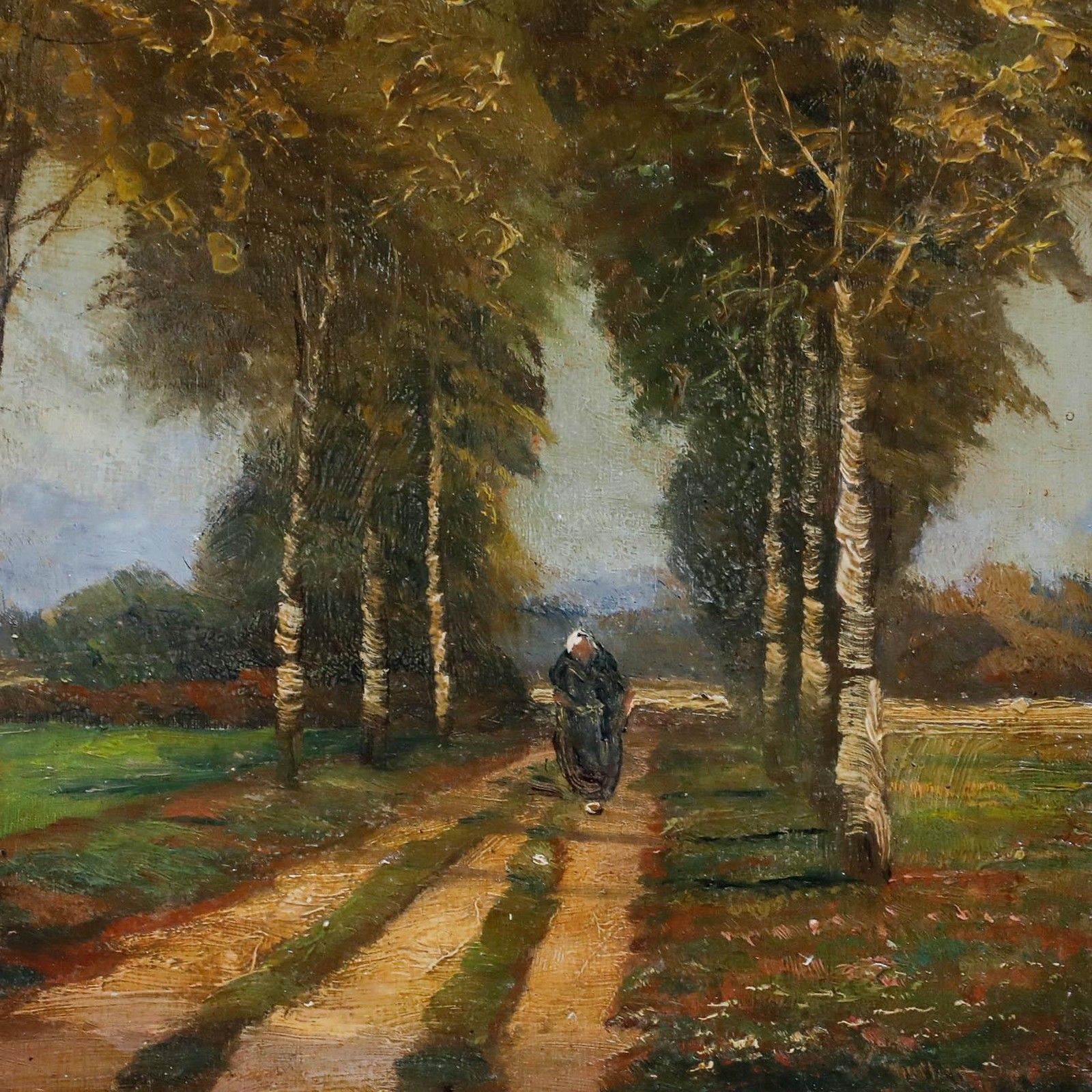 Adolf Gruttner German School Early 20th Century Oil, Walk In The Birch Avenue photo Art