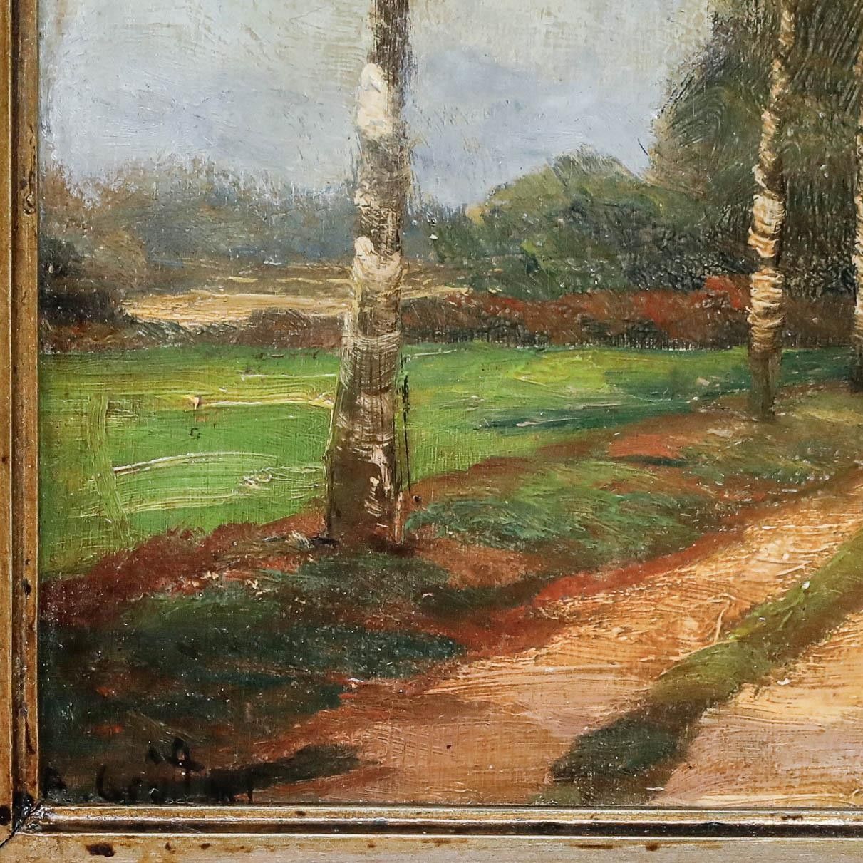 Adolf Gruttner German School Early 20th Century Oil, Walk In The Birch Avenue photo vinterior