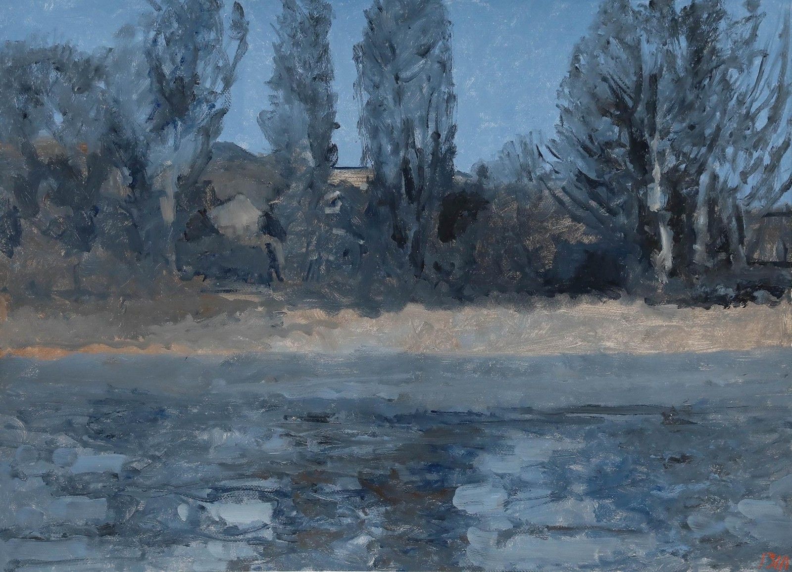 Bernard Myers (1925 2007) Contemporary Oil, The Thames In Winter photo furniture