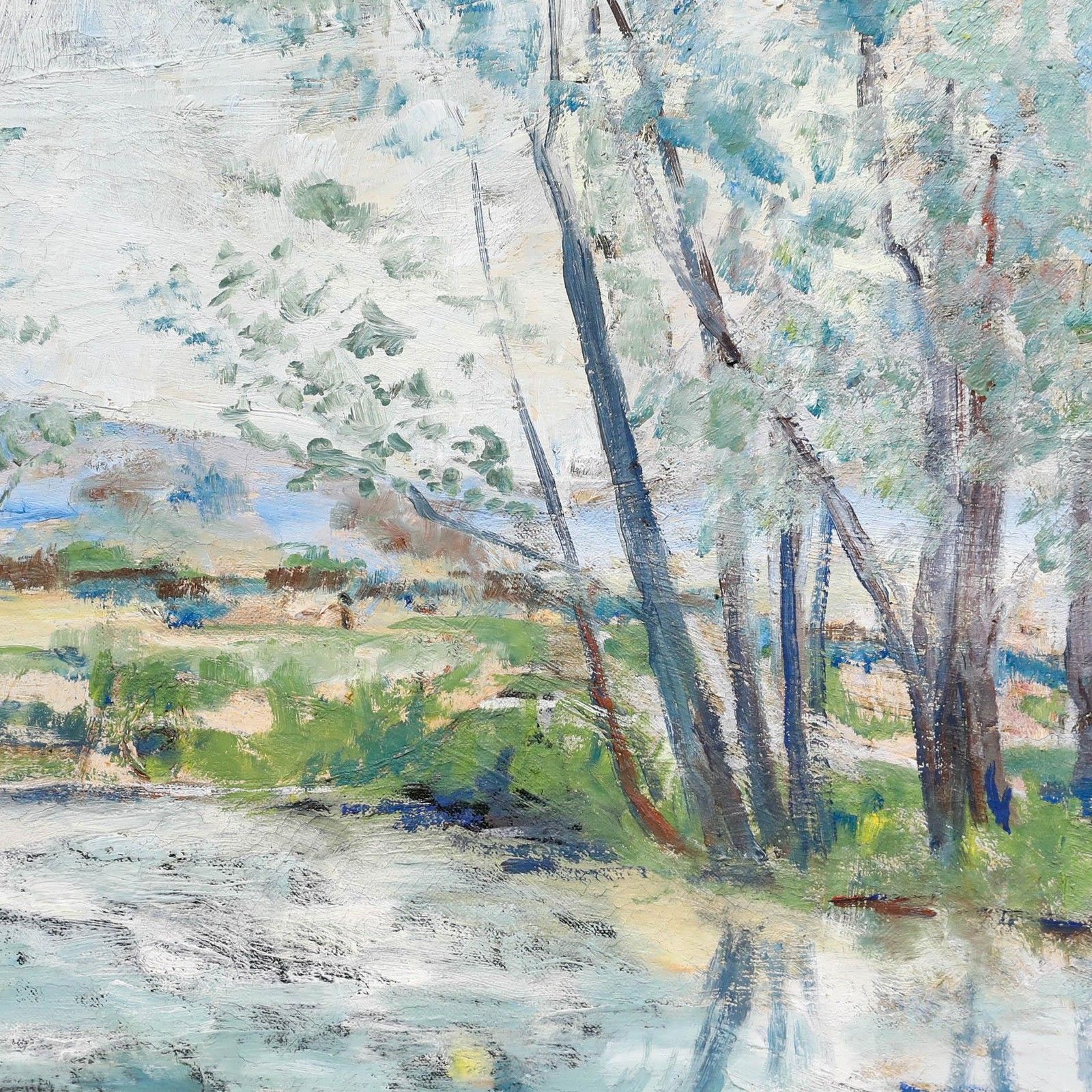 Mid 20th Century Oil Springtime On The Riverbank photo Art