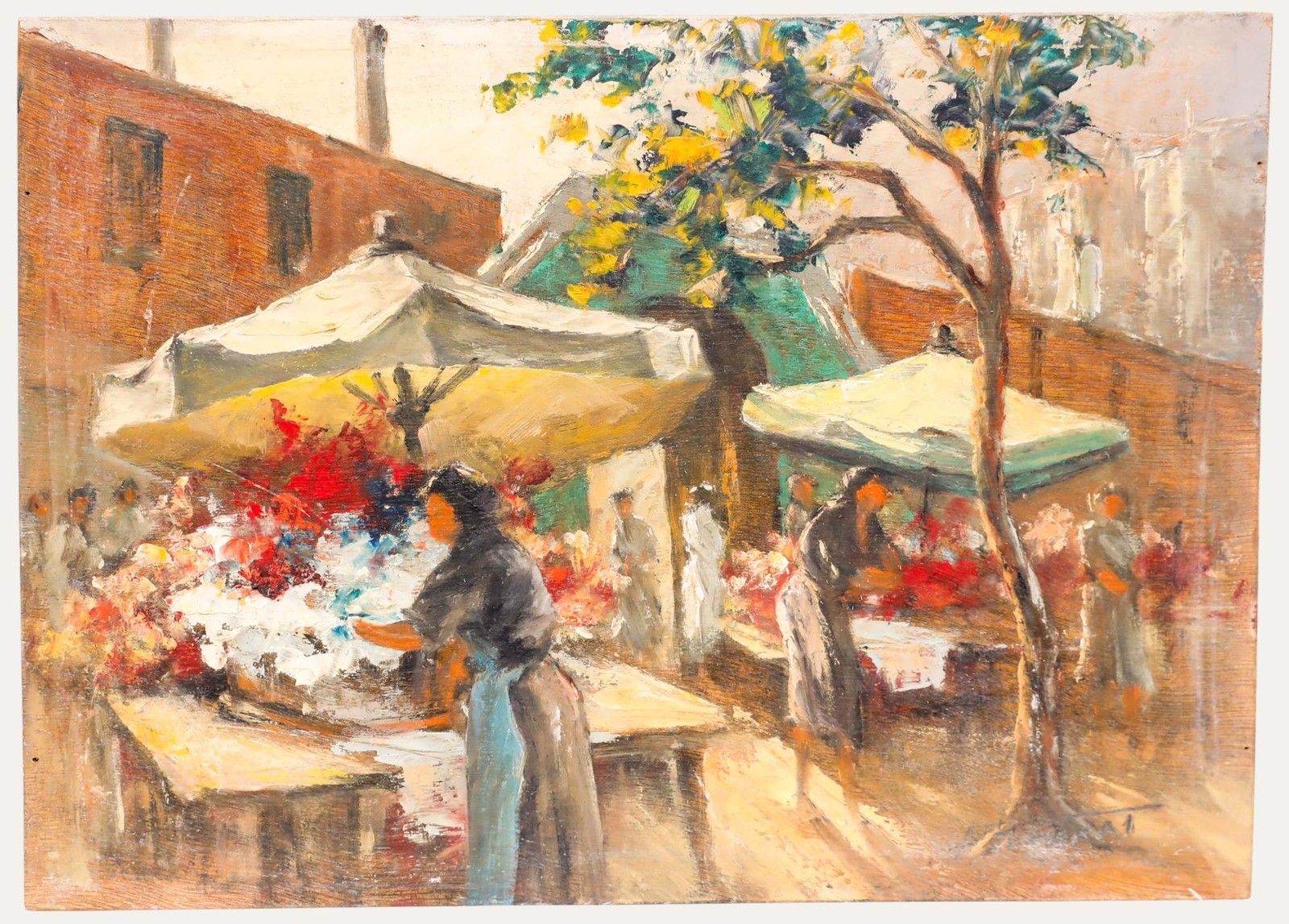 Continental School Early 20th Century Oil Flower Market