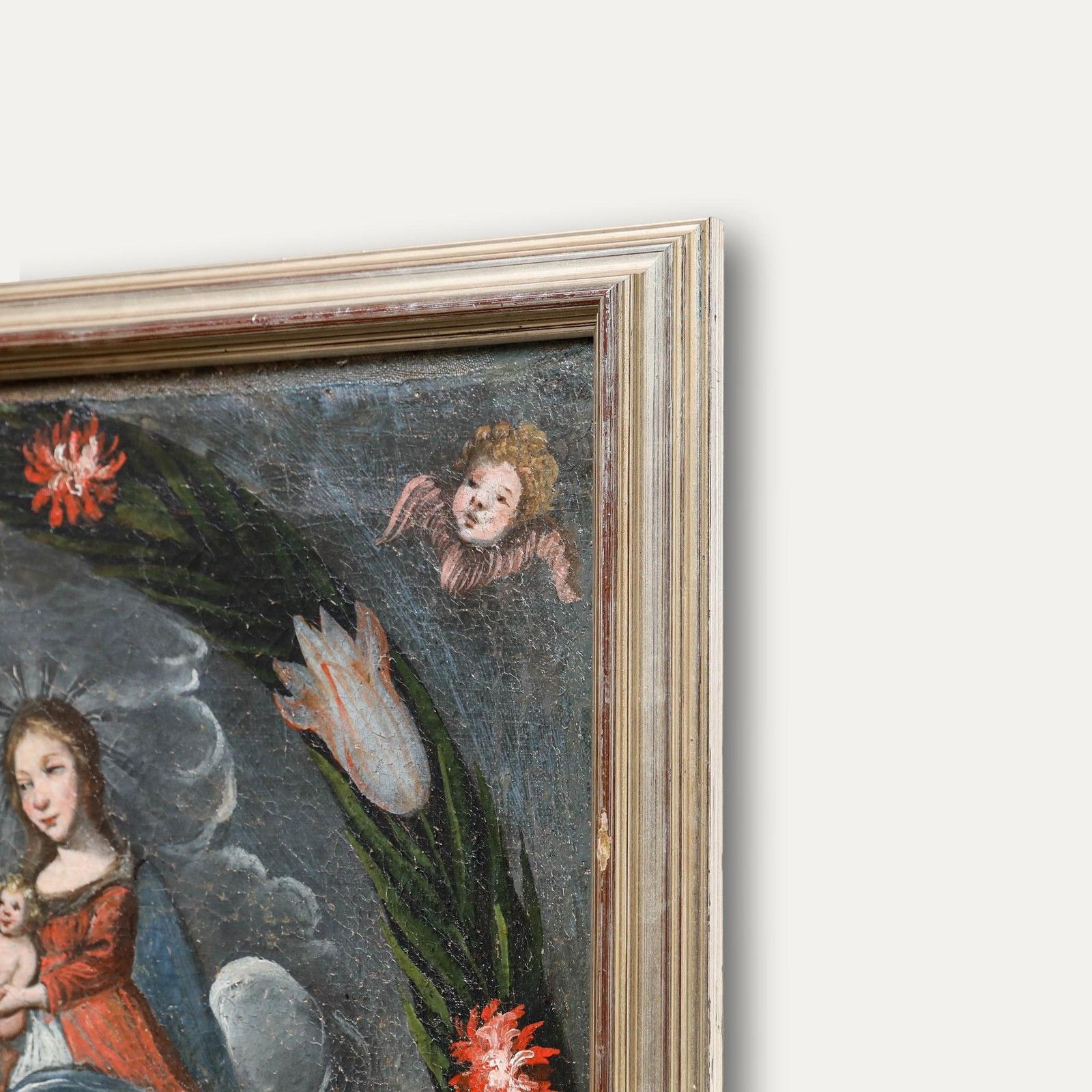 Naive 18th Century Oil Mary And Child Appear Before Monks photo vinterior