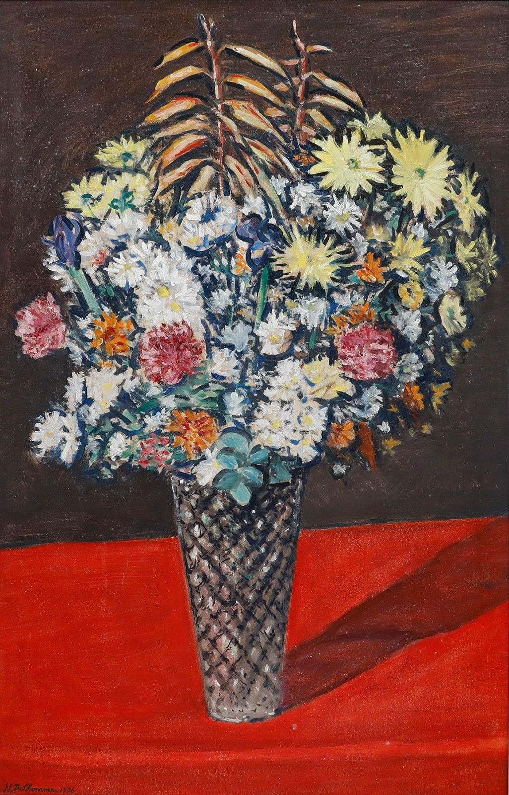 Georges Eugene Delhomme (1904 1989) 1976 Oil, Daisy Bouquet photo furniture