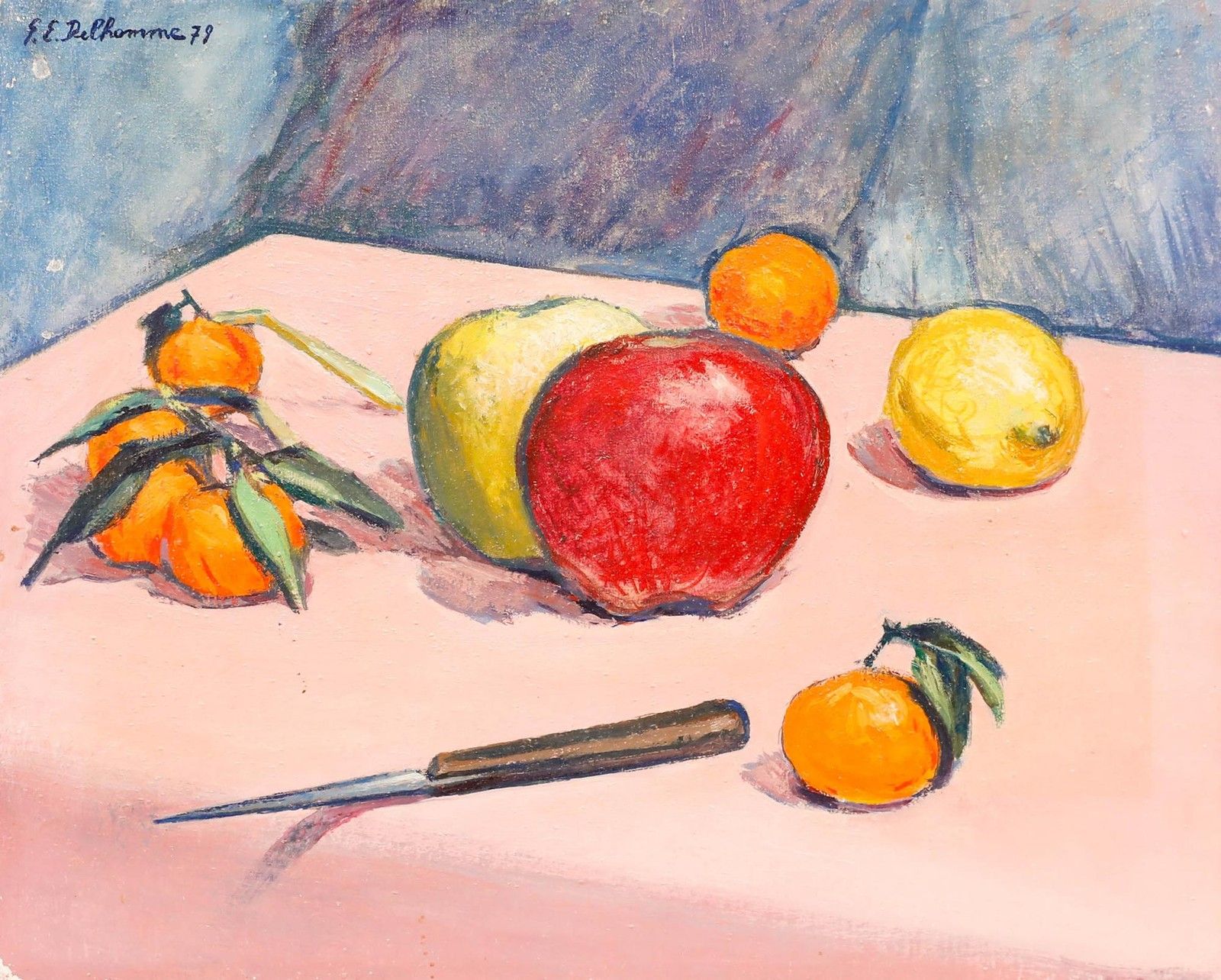 Georges Eugene Delhomme (1904 1989) 1979 Oil, The Fruit Table photo furniture