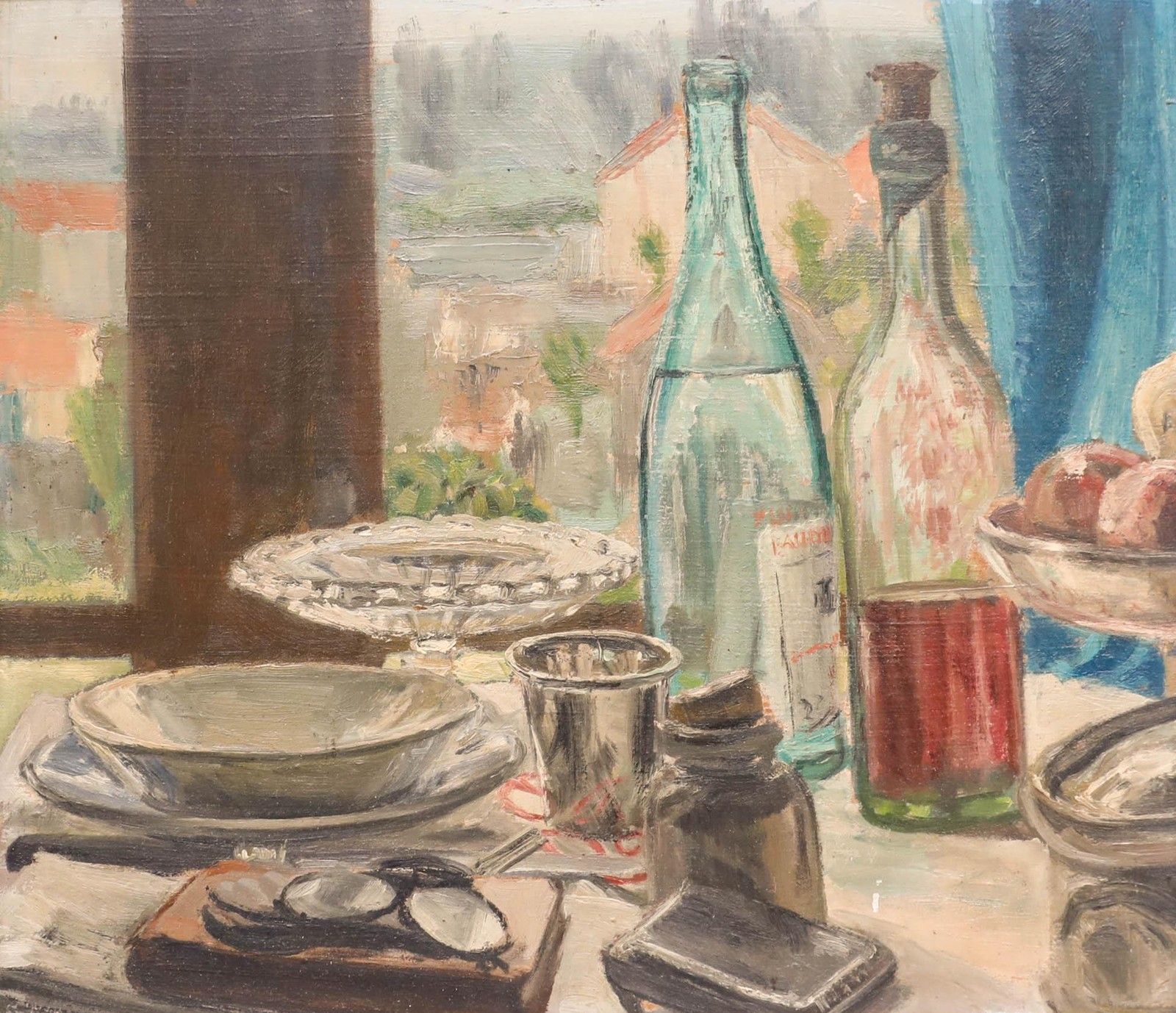 Georges Eugene Delhomme (1904 1989) 20th Century Oil, Table By The Window photo furniture