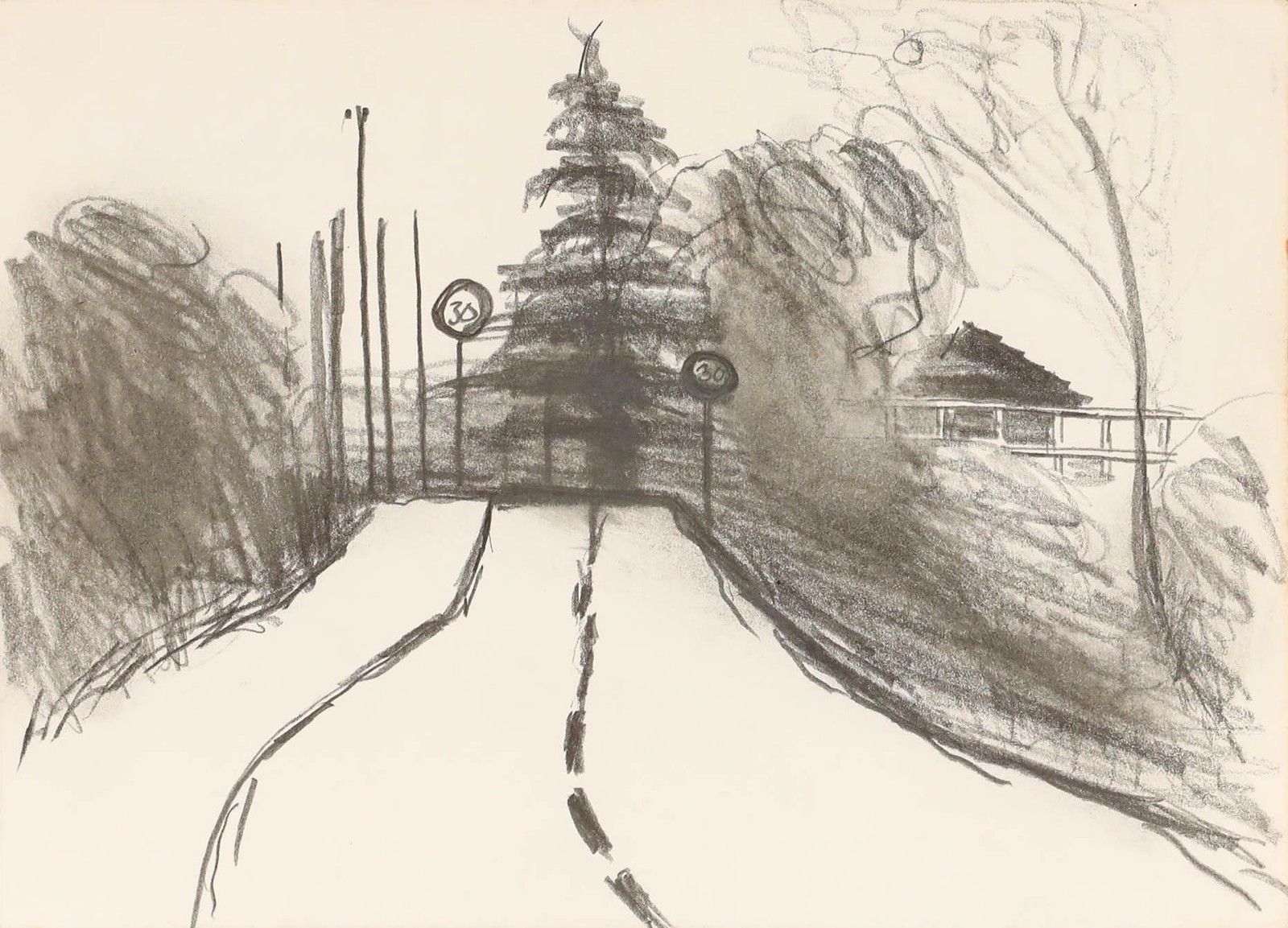 Julian Dyson (1936 2003) 20th Century Graphite Drawing, Pine Tree Road photo furniture