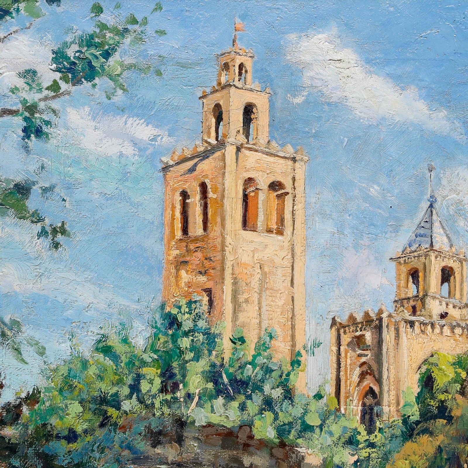 Mid 20th Century Oil Church In The Sunlight photo Art