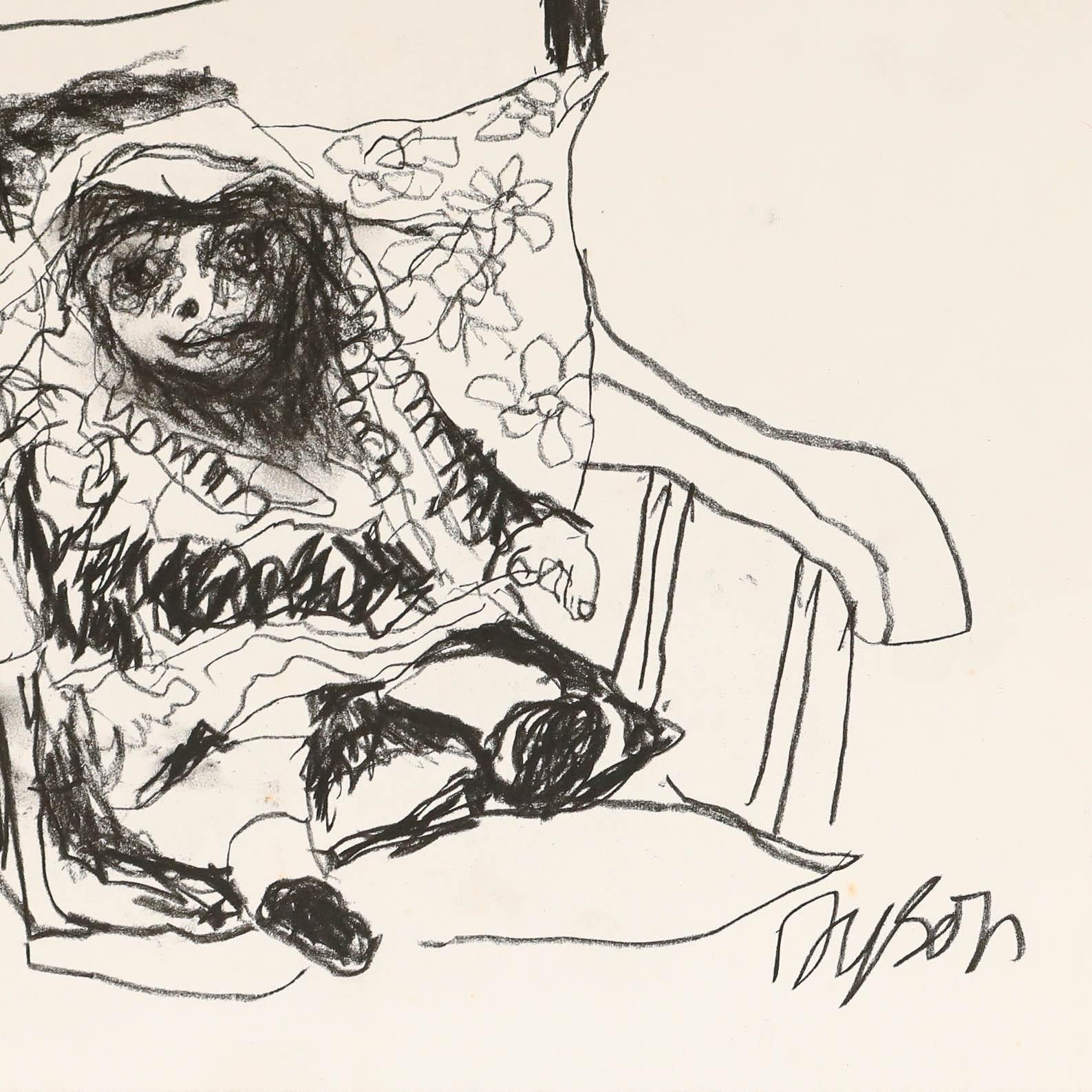 Julian Dyson (1936 2003) 20th Century Charcoal Drawing, Doll photo for sale
