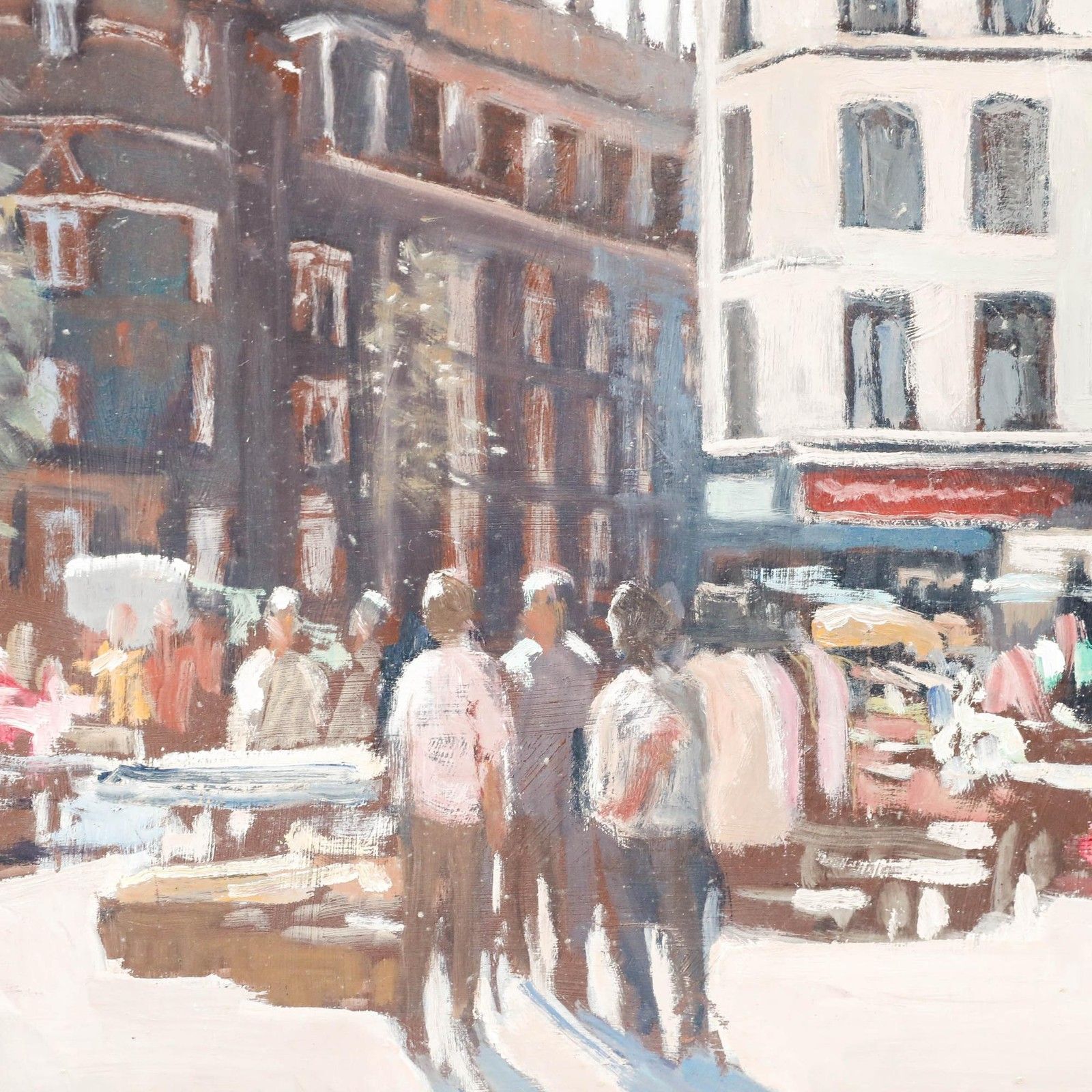 Mario Platero (1942 2002) Framed 20th Century Oil, Flea Market In Brussels photo Art