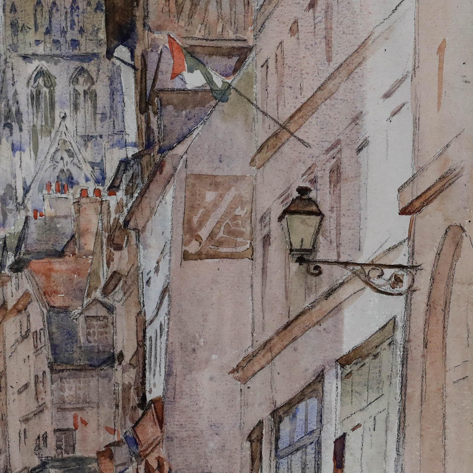 Arthur Paul Copson (1881 1916) 1910 Watercolour, Rouen Street Scene photo for sale