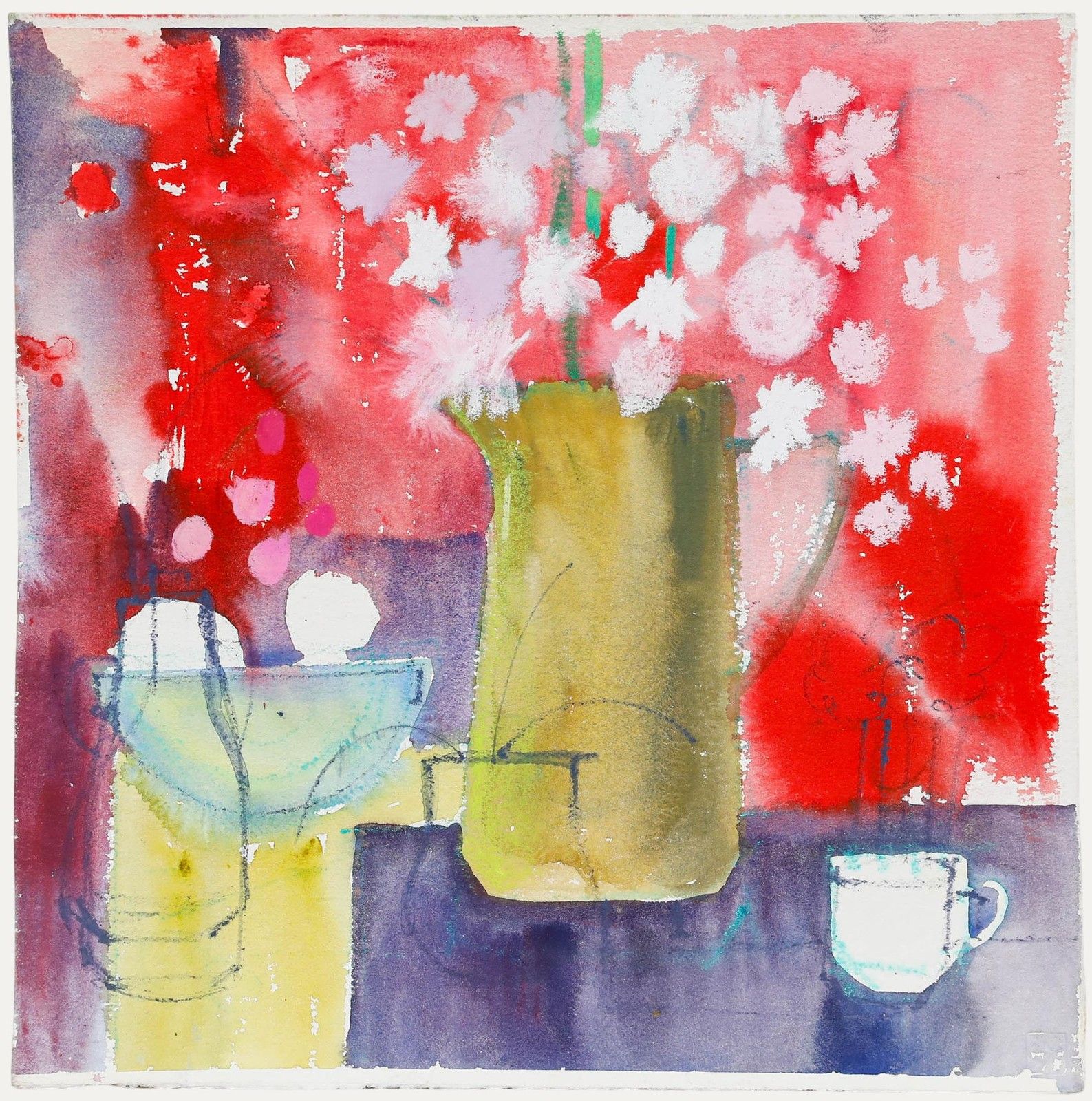 Nola Armstrong 20th Century Mixed Media, Ceramics And Flowers