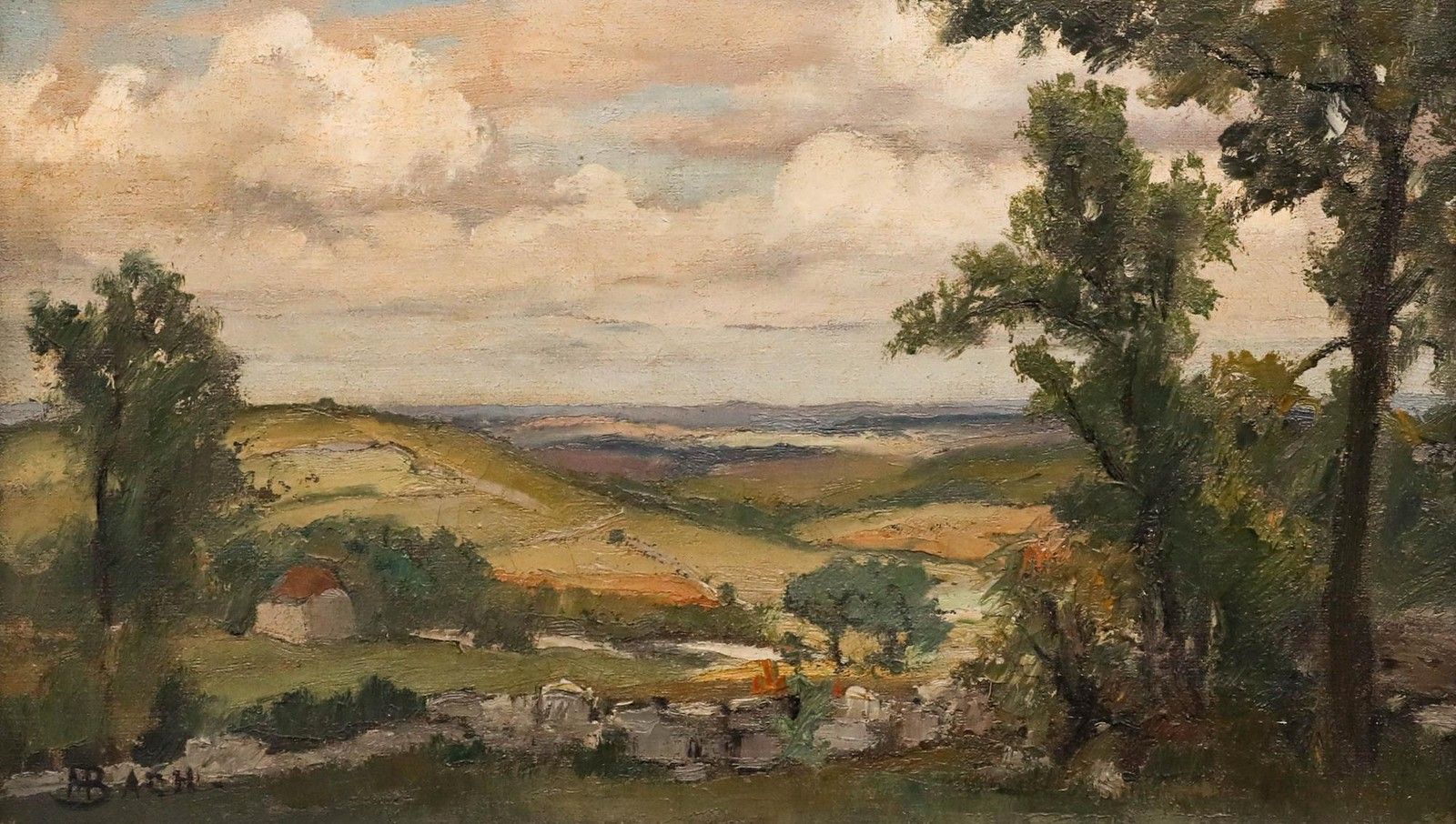 Pierre Bach (1906 1971)  French School Mid 20th Century Oil, Collines Vallonnées photo furniture