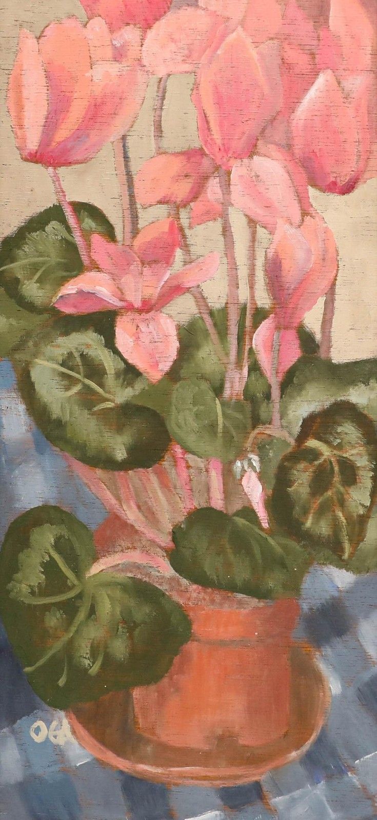 Olga Awty (1928 2014) Contemporary Oil, Cyclamen photo furniture