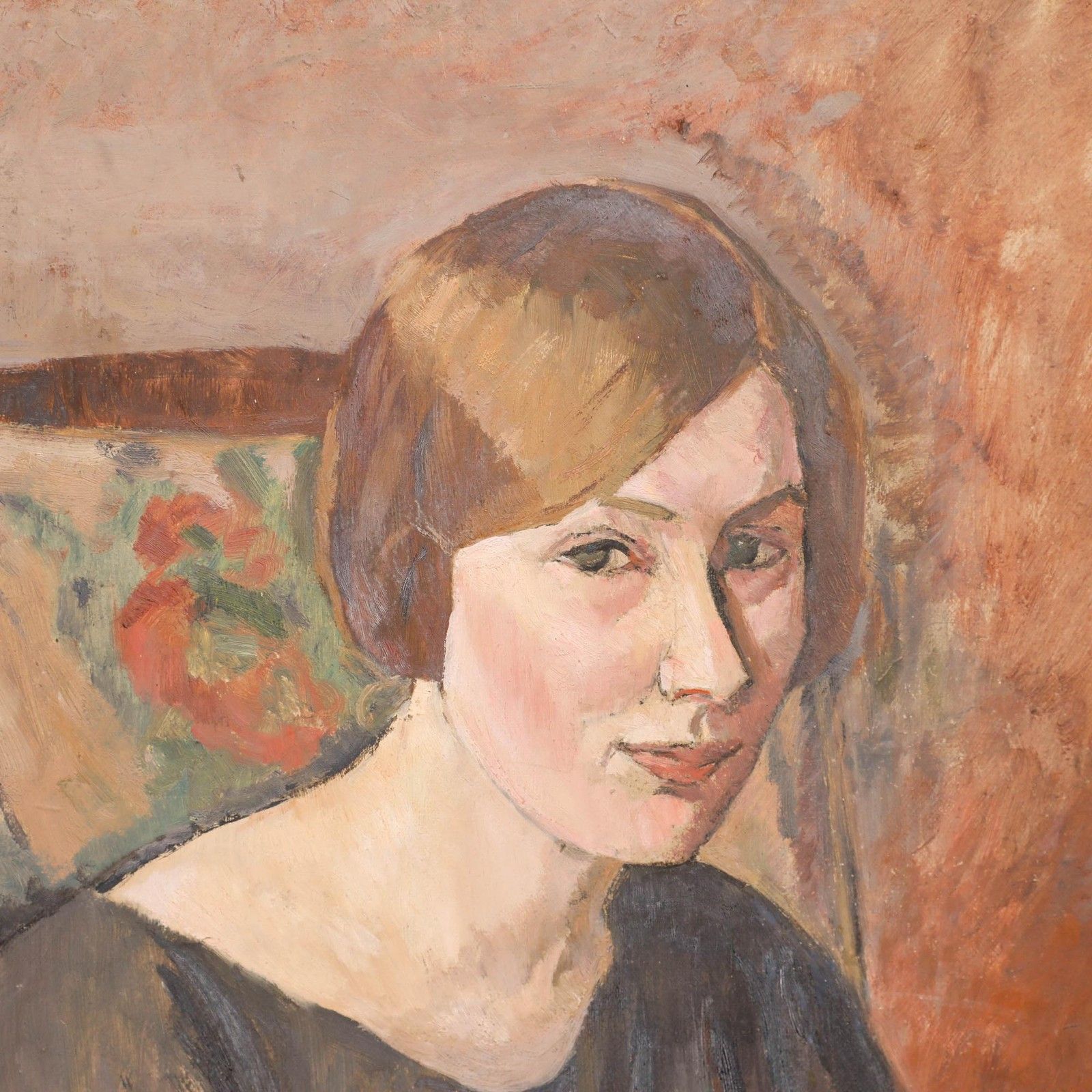 Cecile Hertz Eyrolles (1875 1974) Mid 20th Century Oil, A Shy Smile photo Art