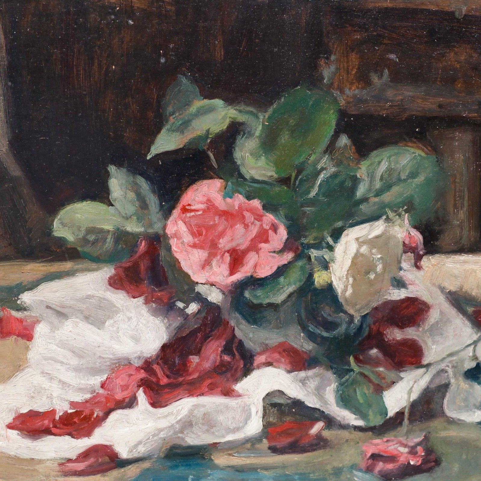 George Weissbort (1928 2013) Framed 1976 Oil, Still Life Of Roses & Petals photo Art
