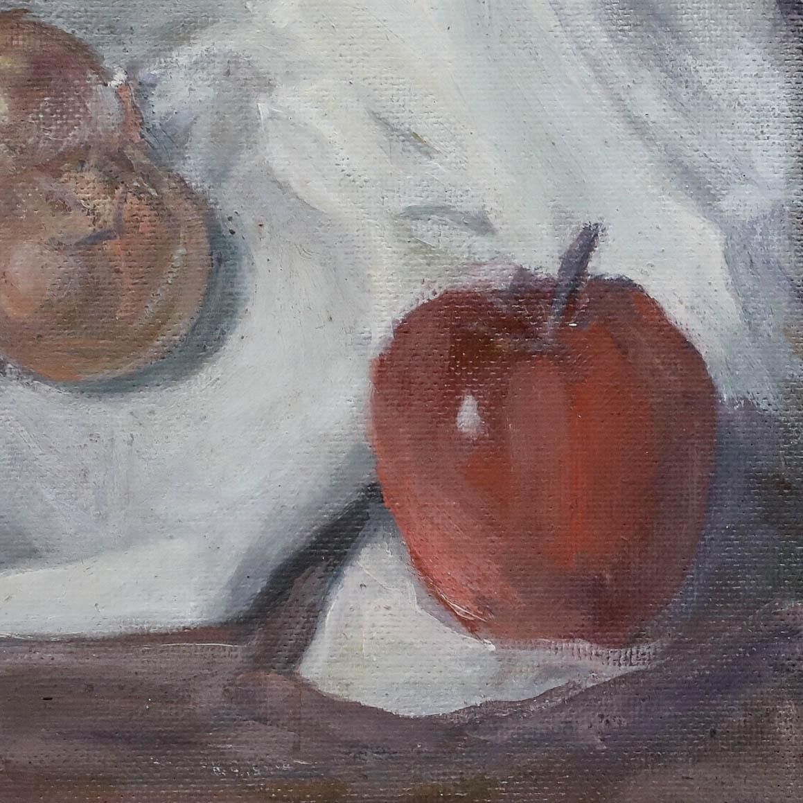 George Weissbort (1928 2013) 20th Century Oil, Onions & Apple On White Cloth photo Art