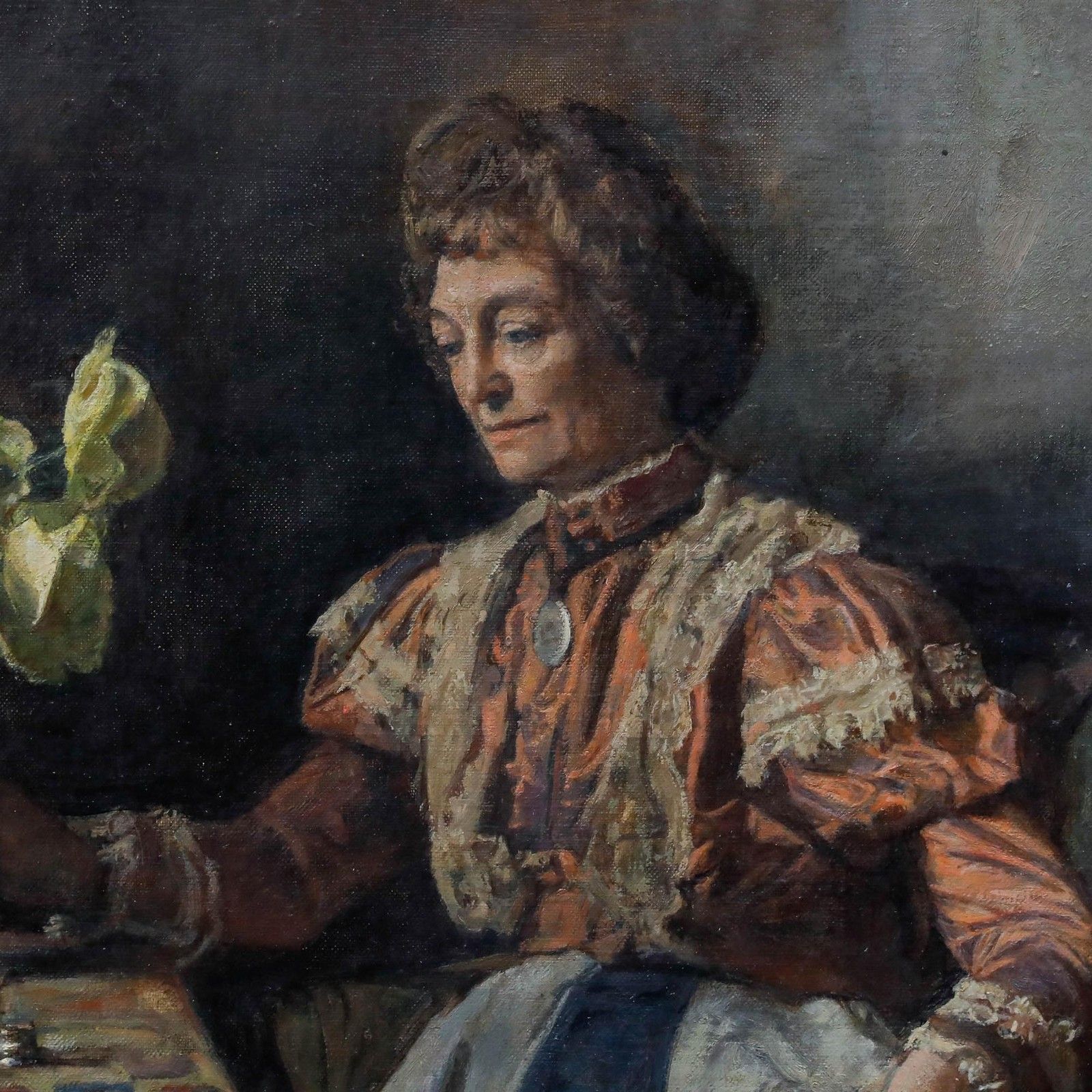 George Weissbort (1928 2013) Framed 20th Century Oil, Lady With Yellow Roses photo Art