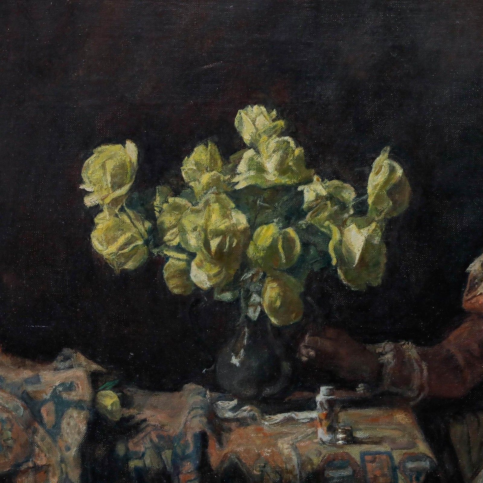 George Weissbort (1928 2013) Framed 20th Century Oil, Lady With Yellow Roses photo buy