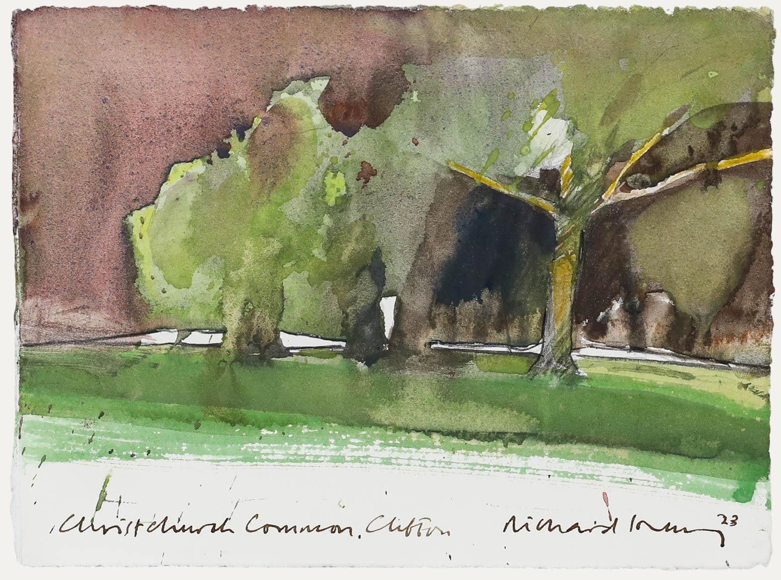 Richard J.S. Young 2023 Watercolour, Christ Church Common At Dusk