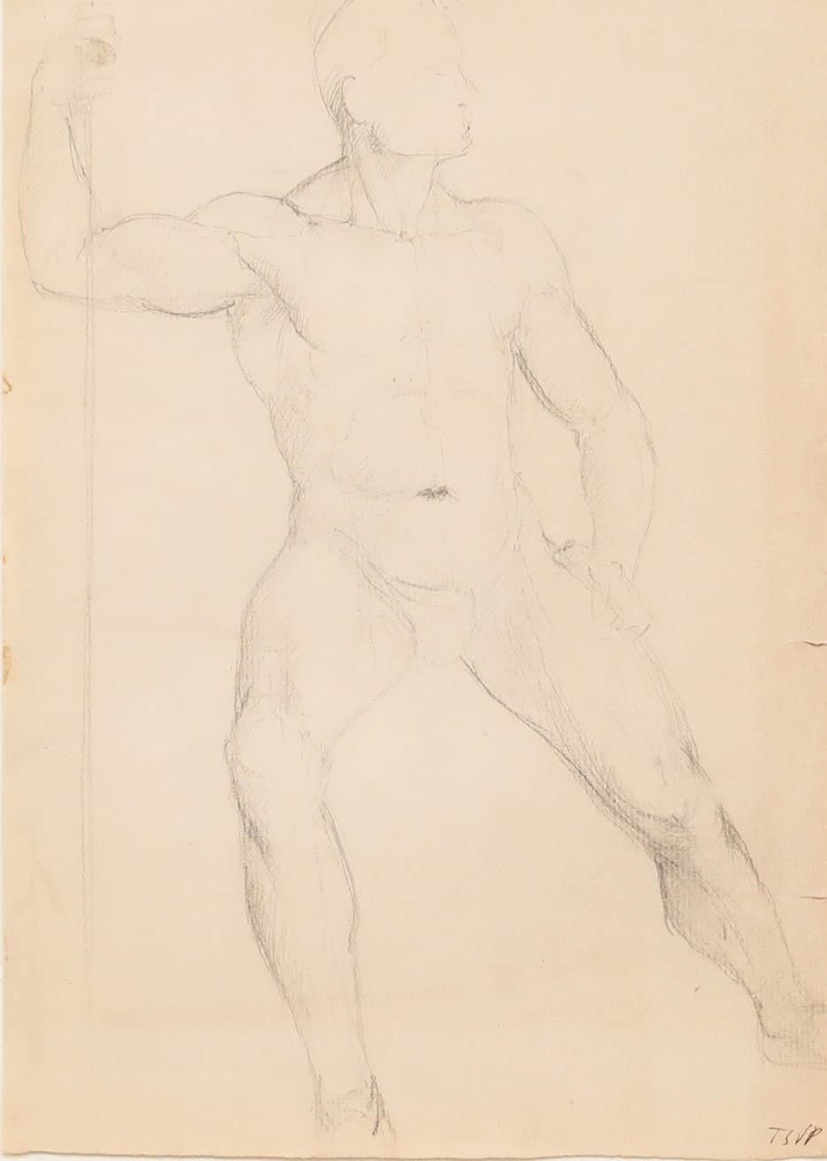 Pierre Neveu (B.1929) Mid 20th Century Graphite Drawing, Study Of Male Nude photo furniture