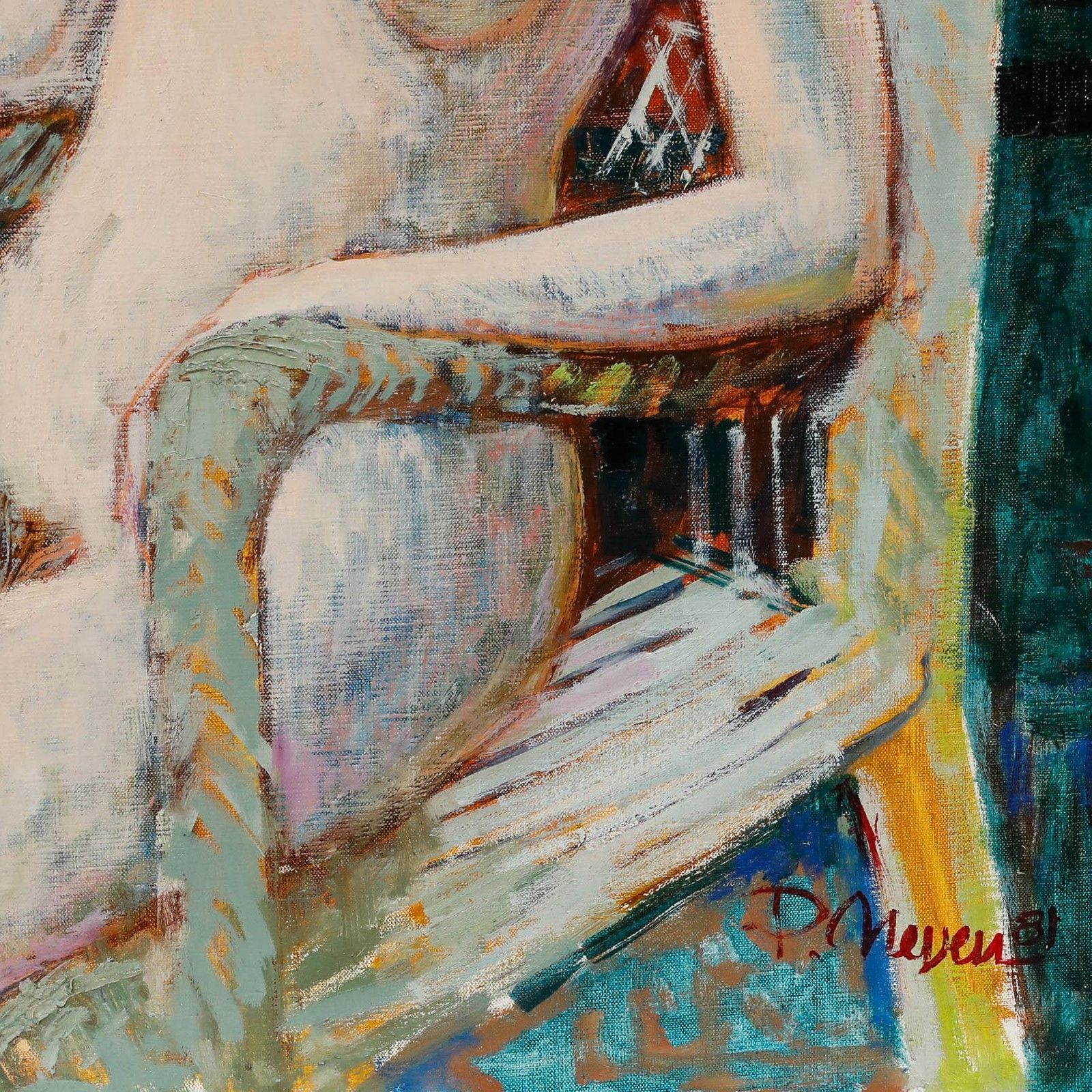 Pierre Neveu (B.1929) 20th Century Oil, Nude In The Armchair photo vinterior
