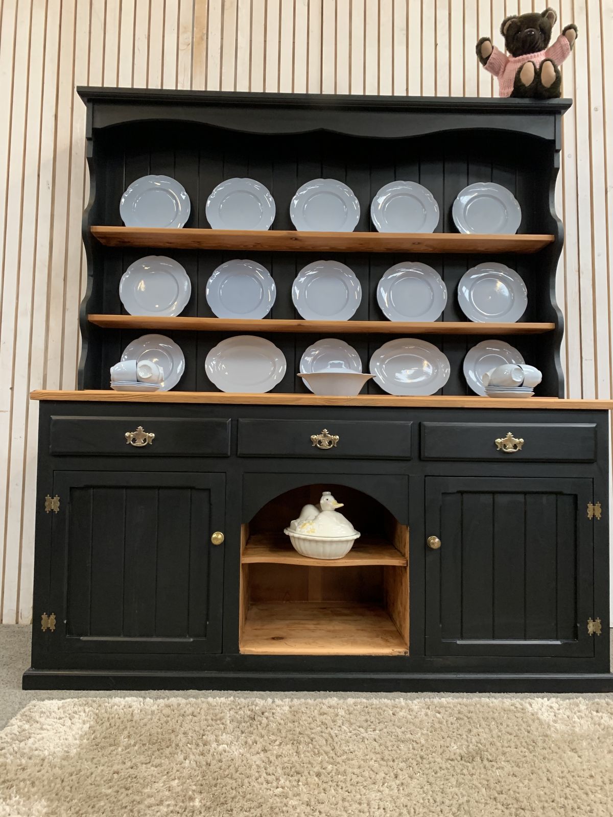 Painted Black Upcycled Pine Country Farmhouse Large 2 Door  Welsh Dresser. photo furniture
