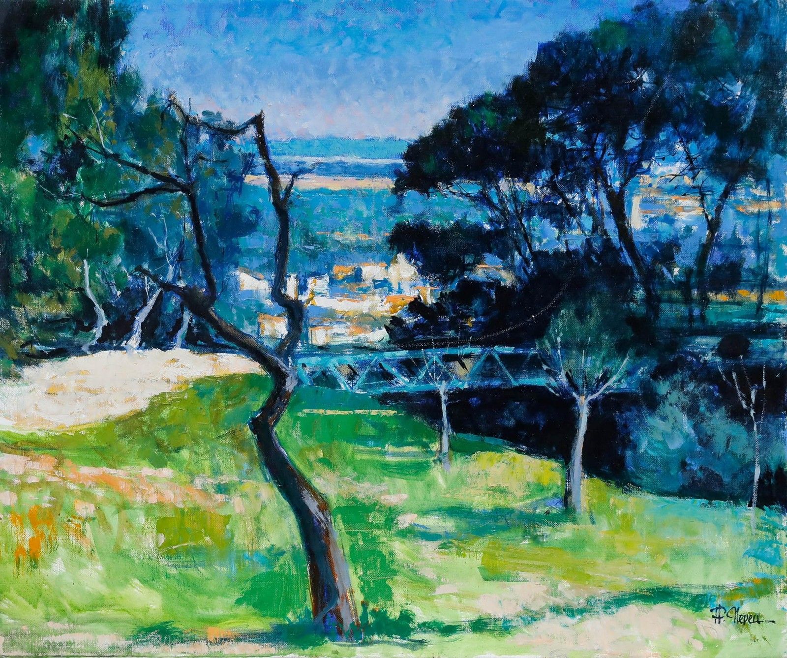 Pierre Neveu (B.1929) Contemporary Oil, Cadenet, France photo furniture