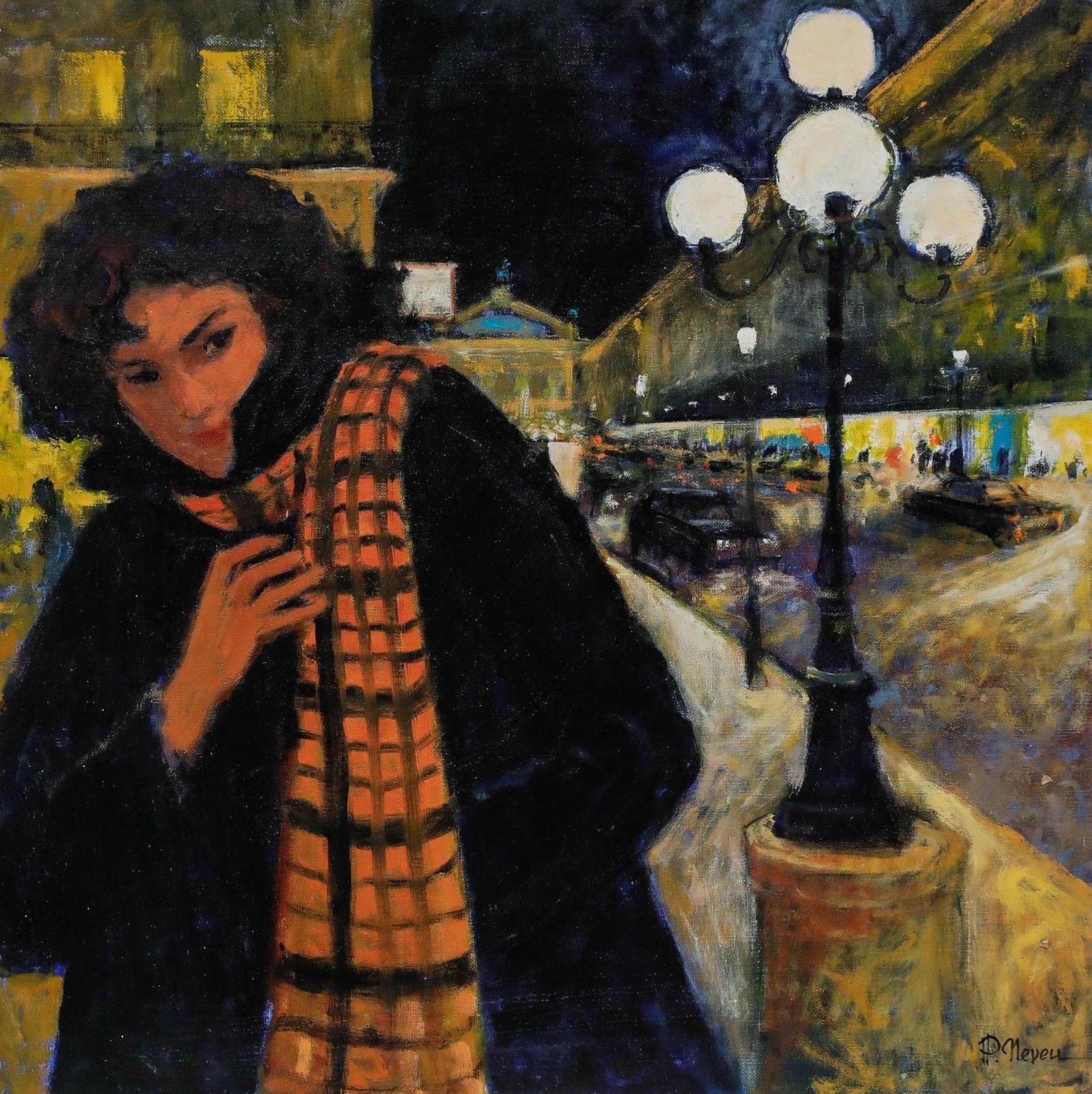 Pierre Neveu (B.1929) Contemporary Oil, A Cold Night In Paris photo furniture