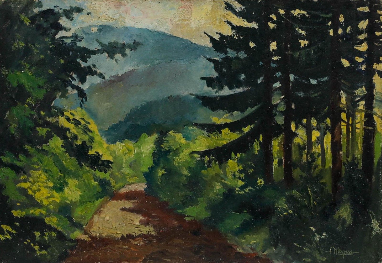 Pierre Neveu (B.1929) 20th Century Oil, Forest In The Mountains photo furniture