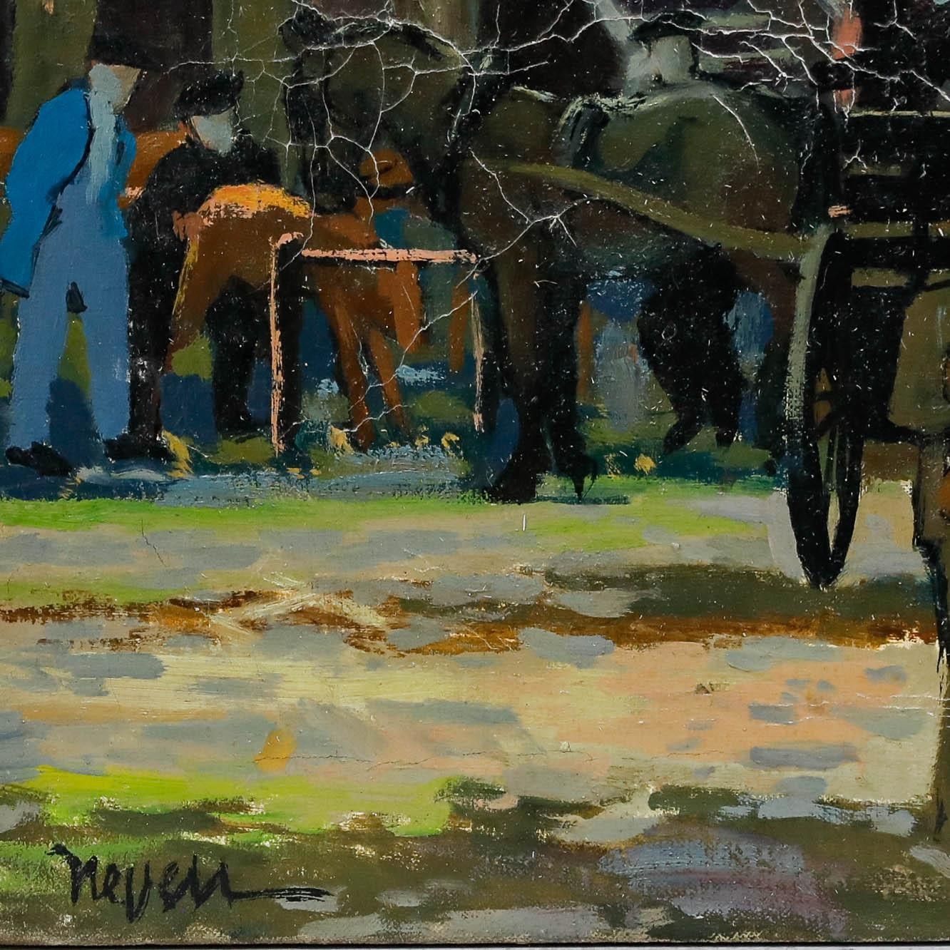 Pierre Neveu (B.1929) 20th Century Oil, Cattle Market photo vinterior