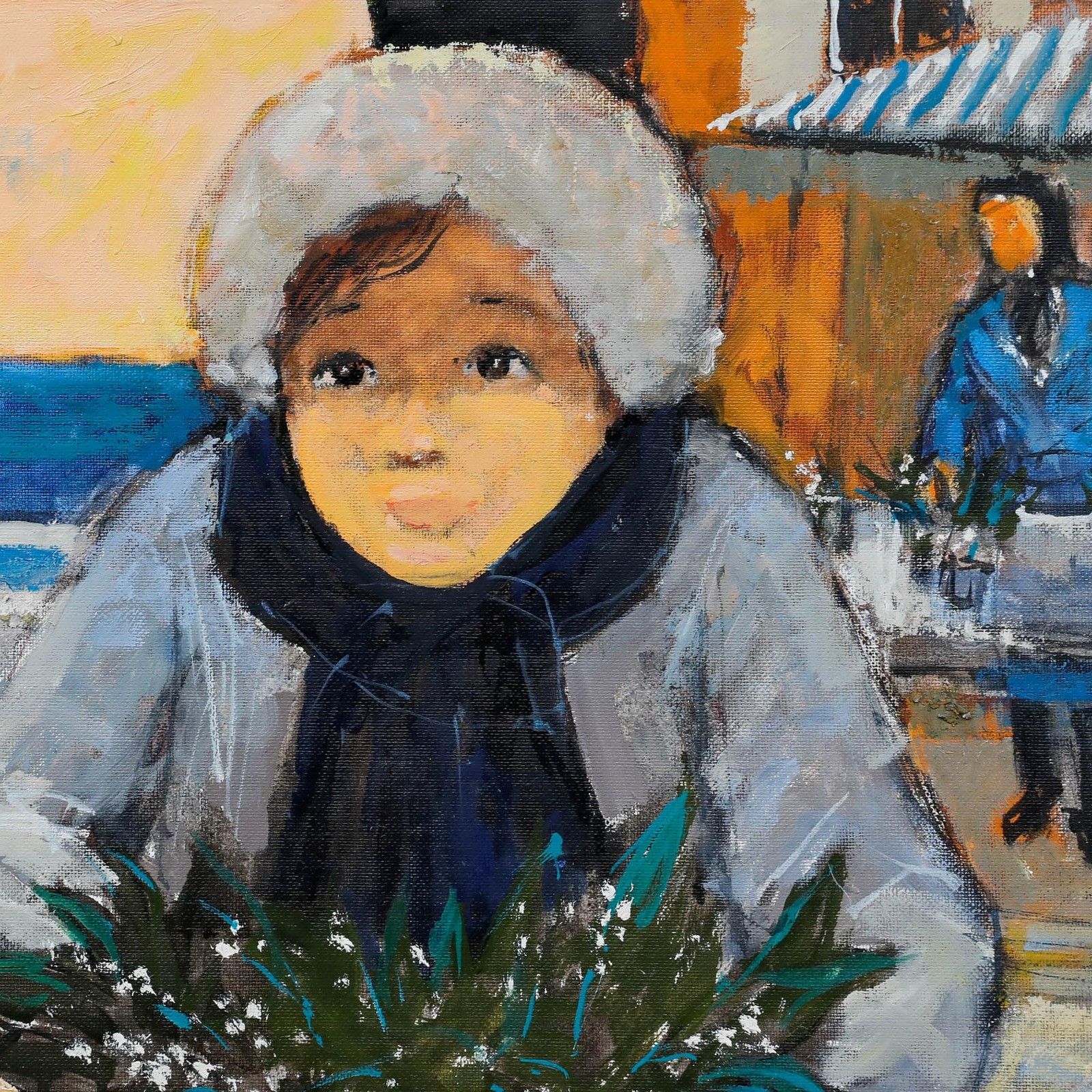 Pierre Neveu (B.1929) Contemporary Oil, Little Girl With Flowers photo Art