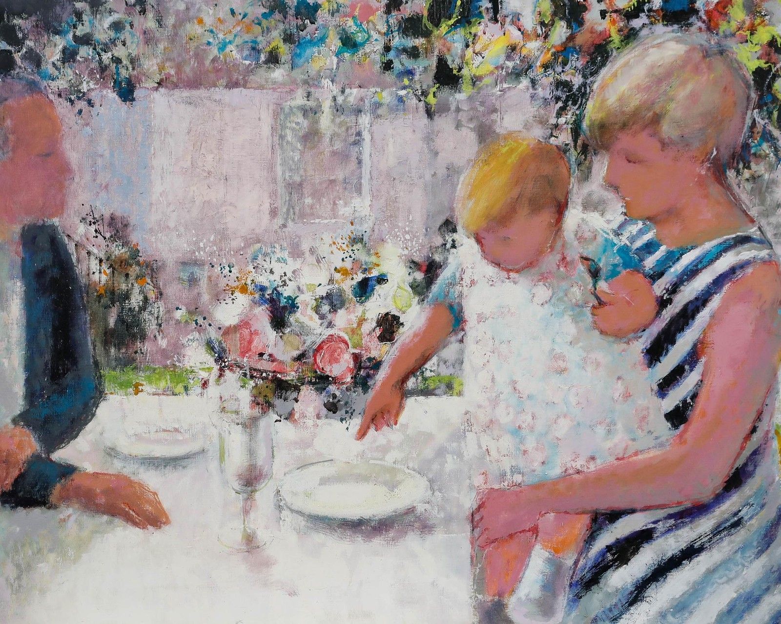 Pierre Neveu (B.1929) Contemporary Oil, The Wedding Guests photo furniture