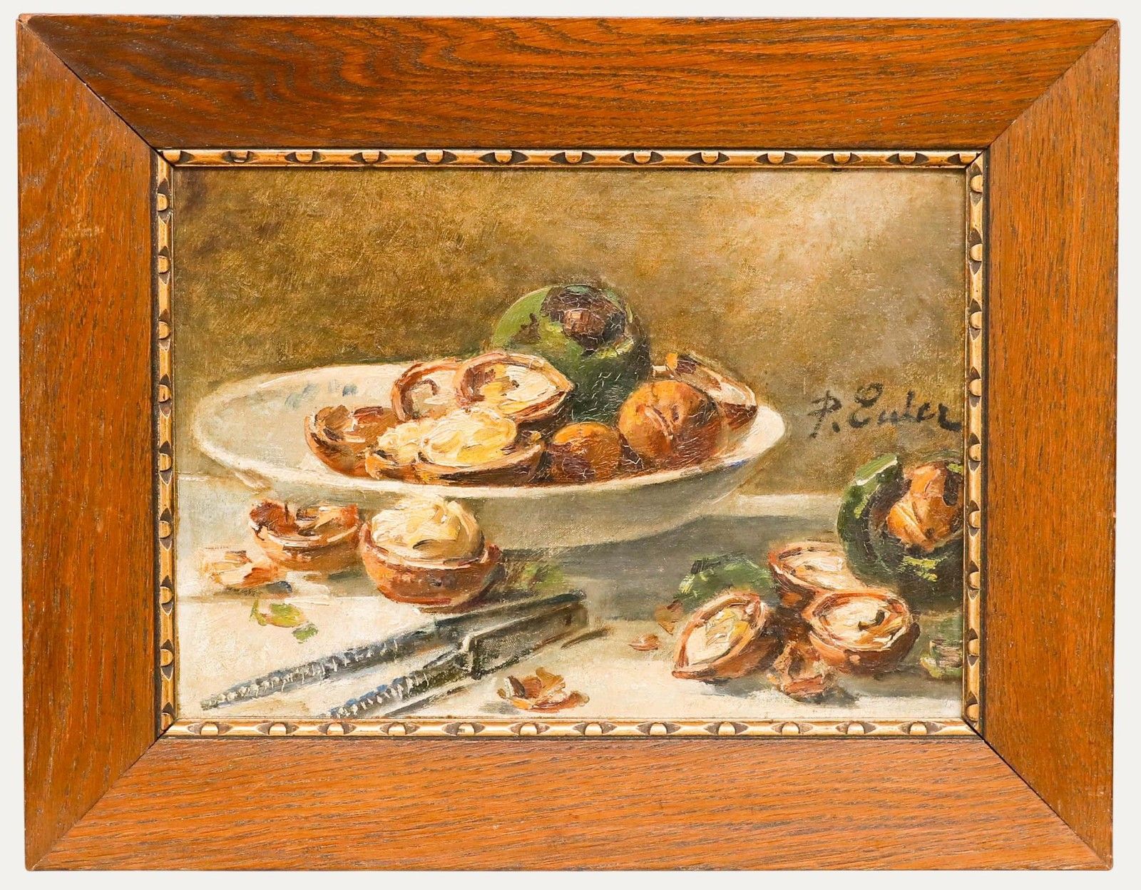 Pierre Nicolas Euler (1846 1915) Framed Oil, Still Life Of  Walnuts