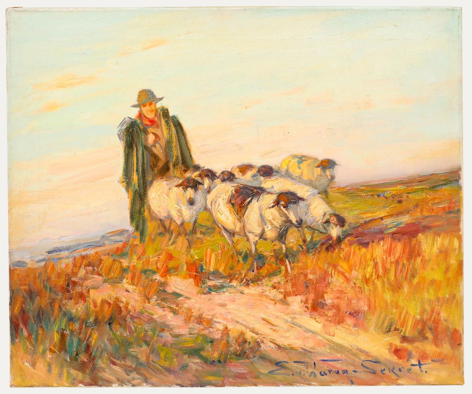 Eugen Von Warun Sekret (1896 1963) Oil, A Shepherd With His Flock