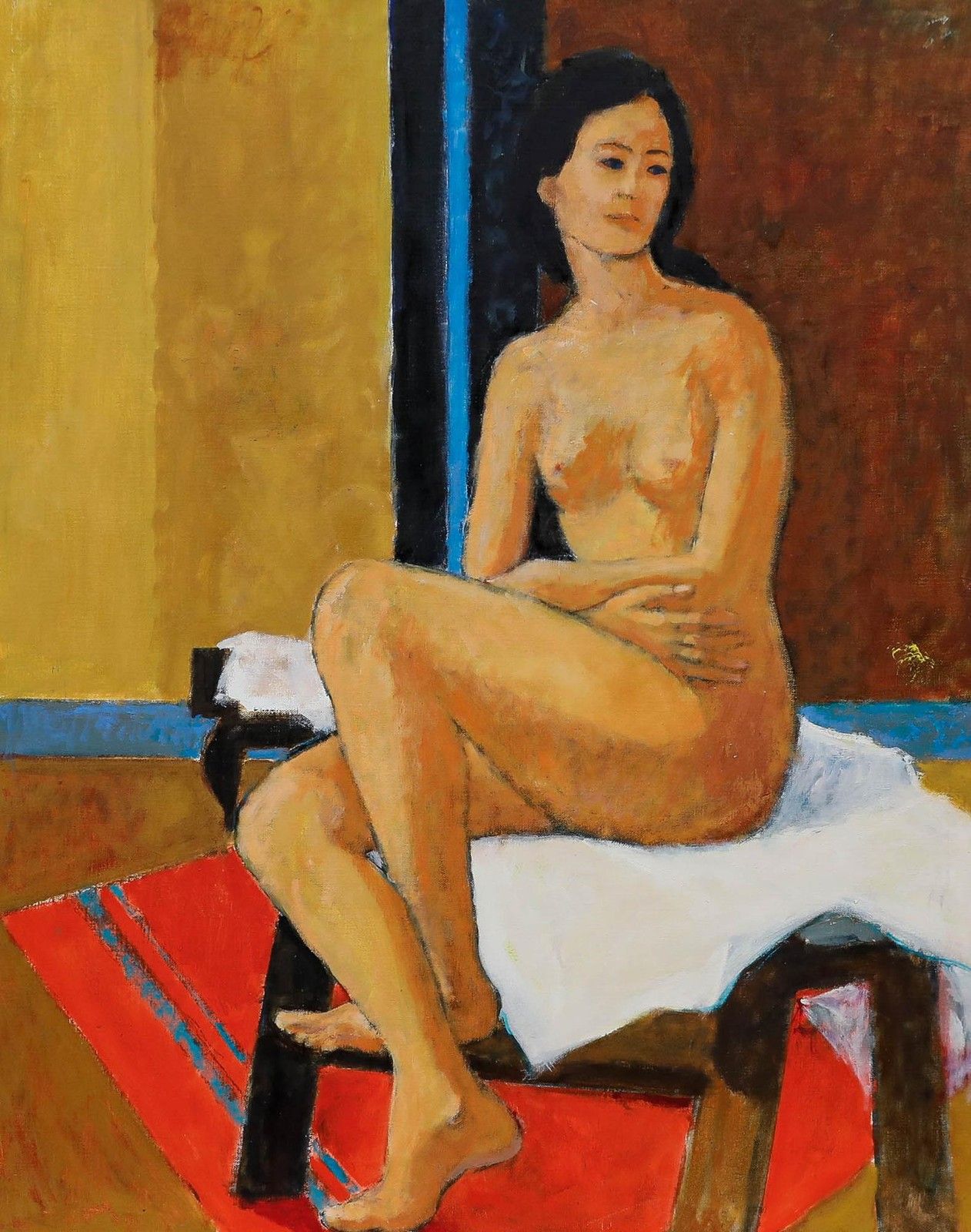 Pierre Neveu (B.1929) Contemporary Oil, Blue Eyed Lady photo furniture