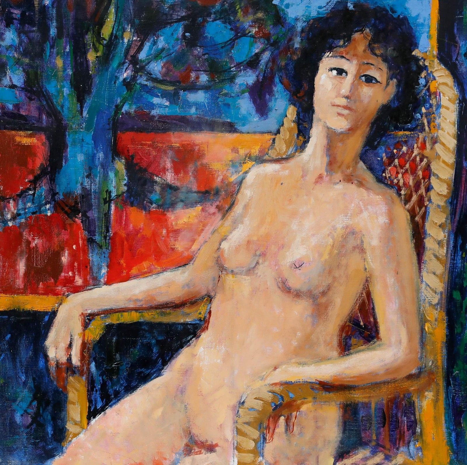 Pierre Neveu (B.1929) 20th Century Oil, Nude In Armchair II photo furniture