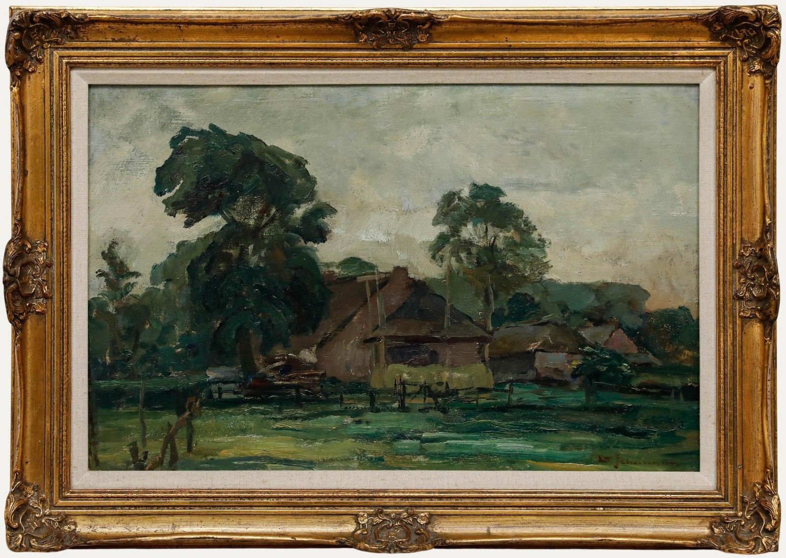David Schulman (1881 1966)  Early 20th Century Oil, Farm Near Blaricum