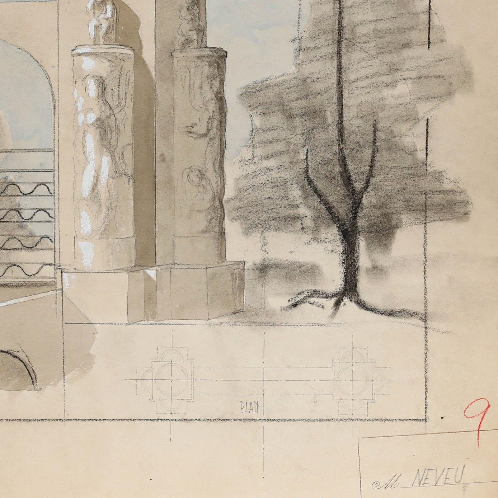 Pierre Neveu (B.1929) 1949 Gouache, Garden Gate photo 250.0