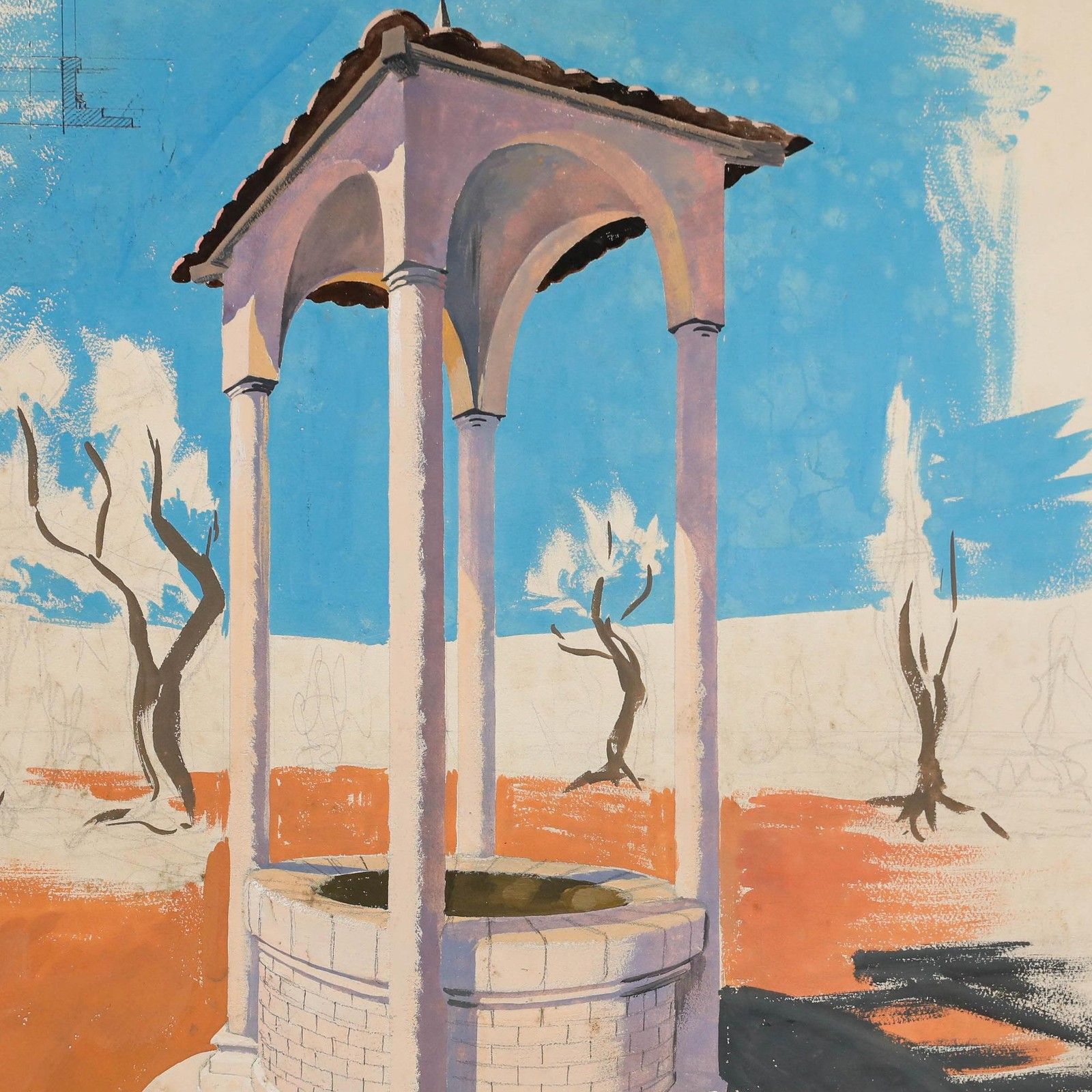 Pierre Neveu (B.1929) Mid 20th Century Gouache, The Well photo Art