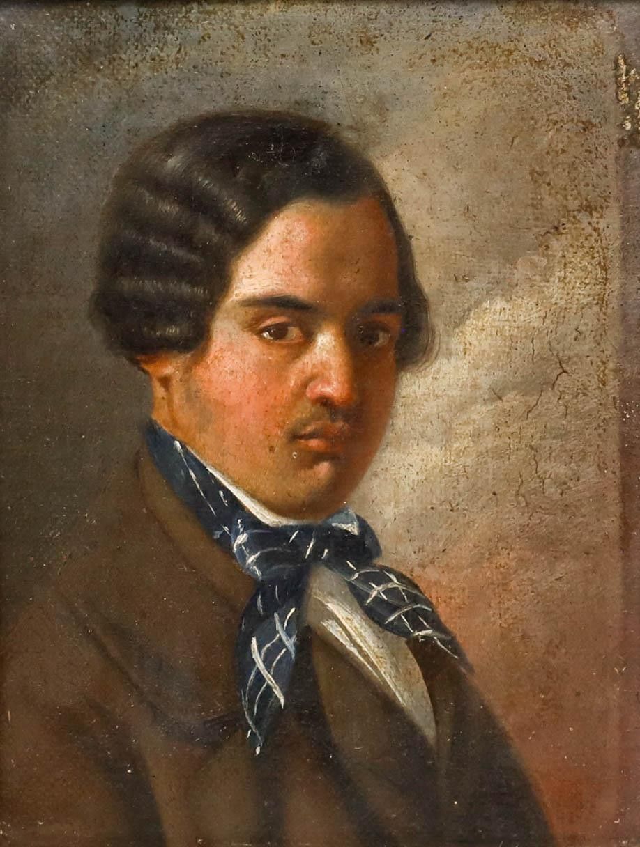 French School 19th Century Oil Man In A Chequered Neckerchief photo furniture