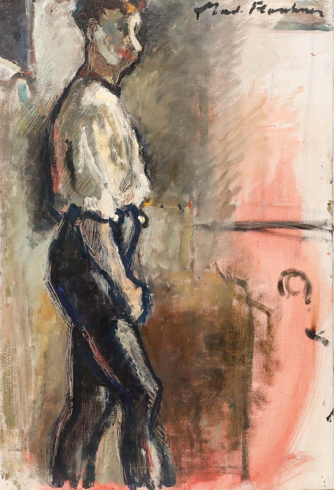 Madeleine Flaschner (1933 2022) 20th Century Oil, Man In Profile photo furniture