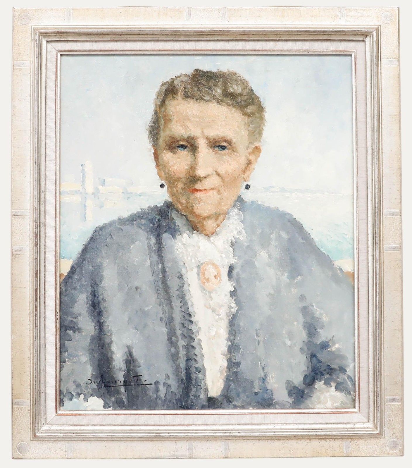 20th Century Oil Lady With A Golden Brooch