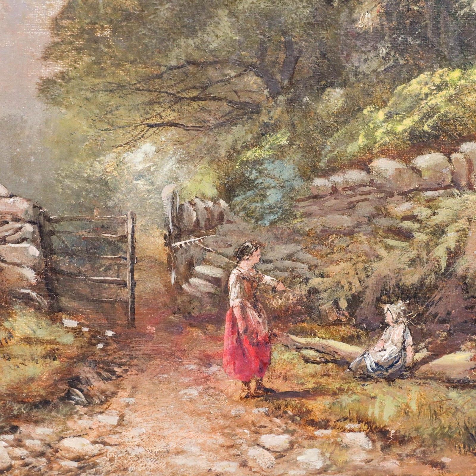 Framed Late 19th Century Oil Conversing In The Countryside photo Art