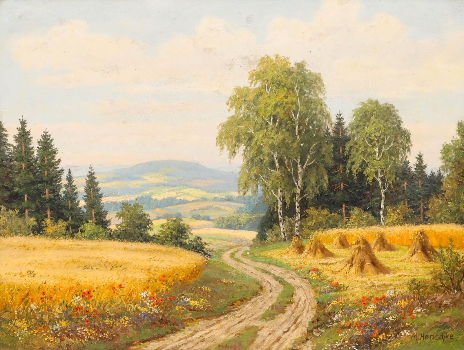 Martin Henschke Mid 20th Century Oil, Summer Evening In Vogtlandkreis photo furniture